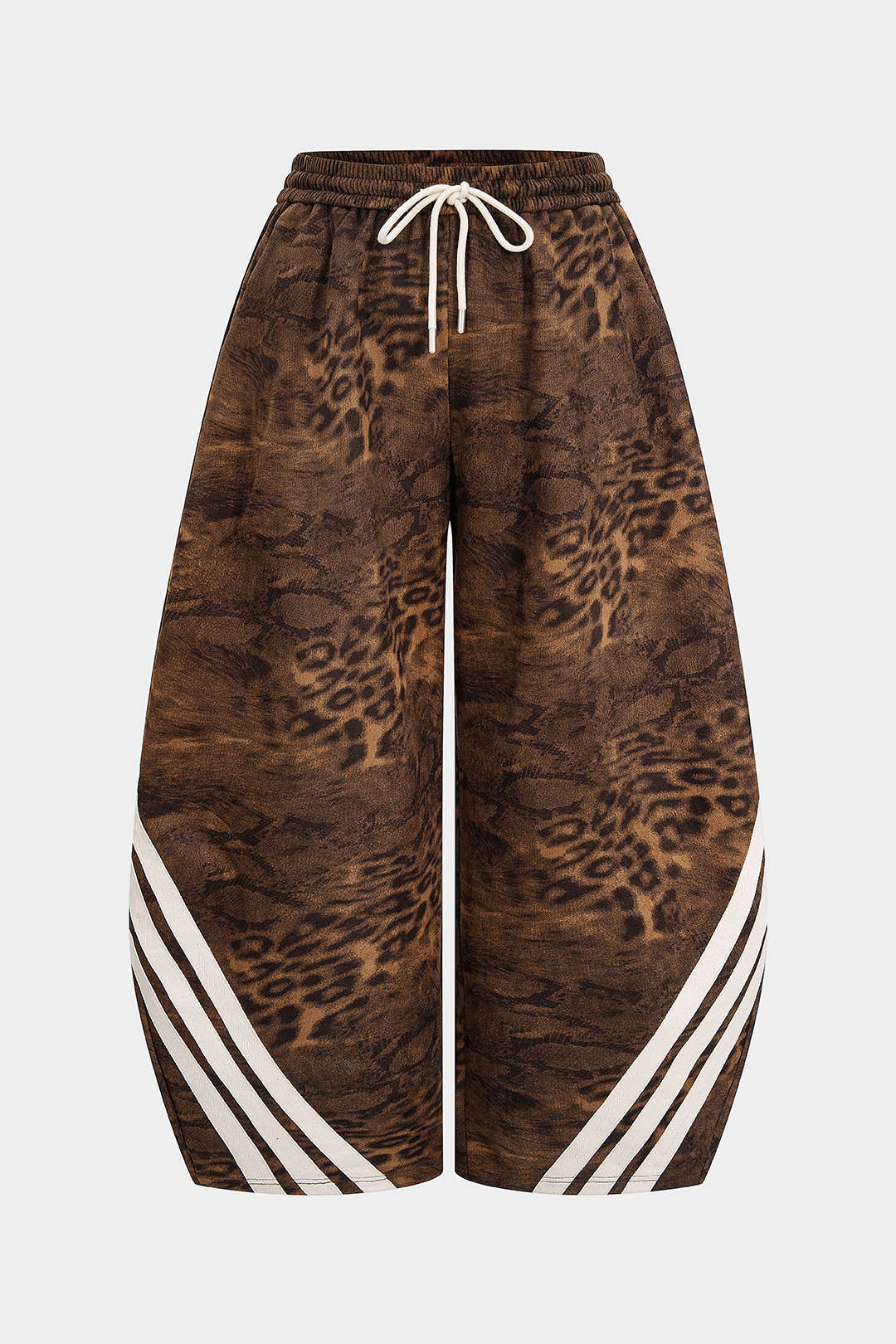 Plus Size Leopard Print Suede Wide Leg Pants