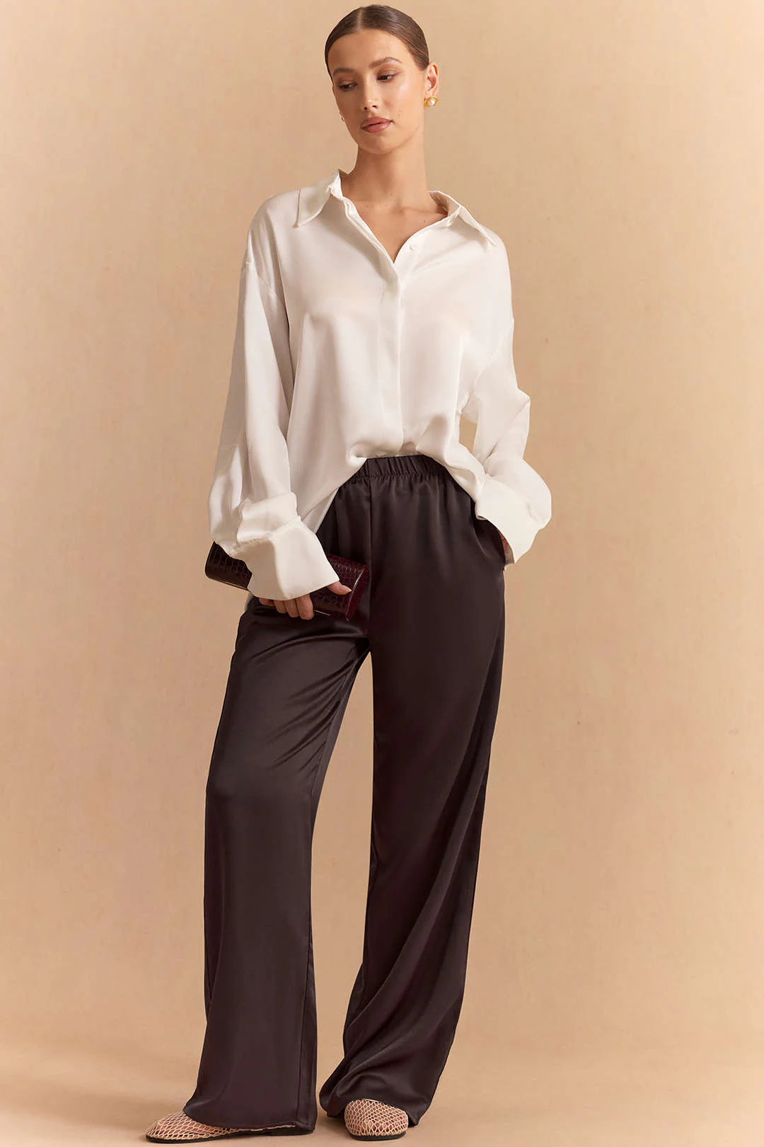 Satin High Waist Straight Leg Pants
