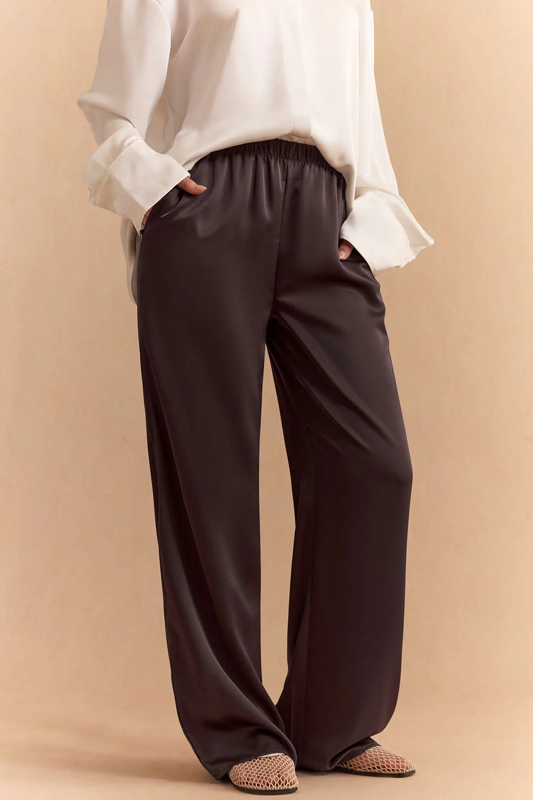 Satin High Waist Straight Leg Pants - Image 2