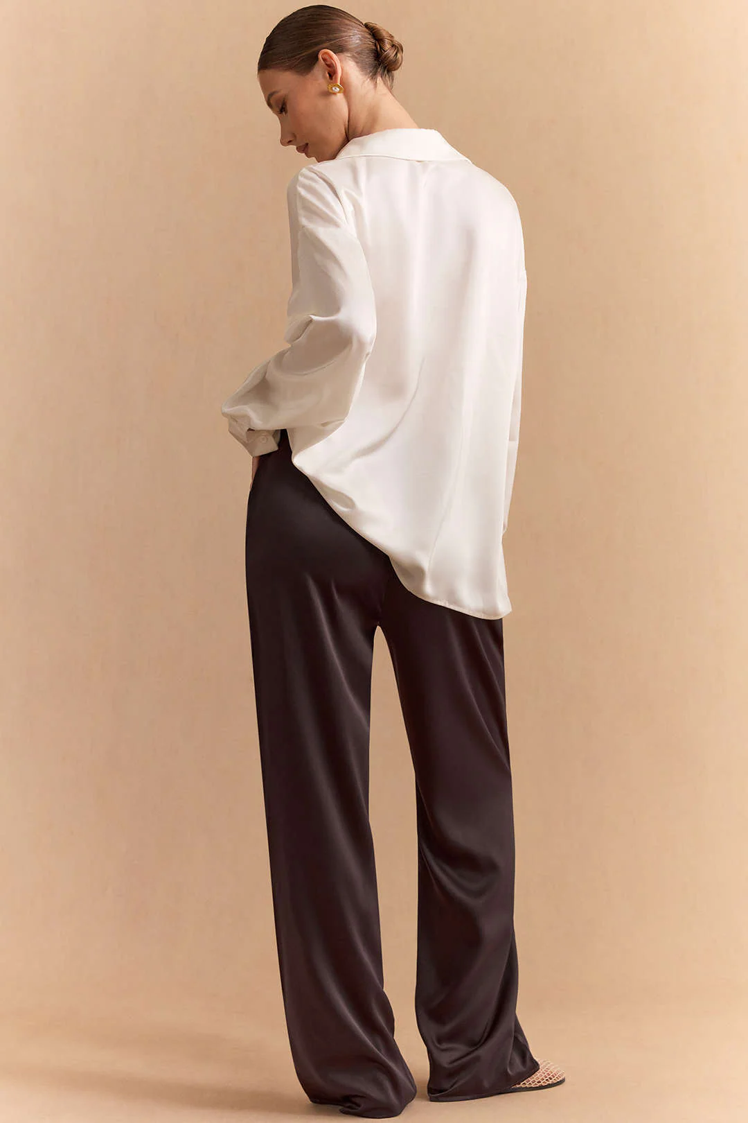 Satin High Waist Straight Leg Pants - Image 5