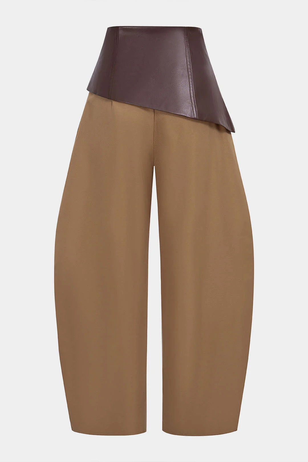 Faux Leather Patchwork Asymmetrical High Waist Pants - Image 2