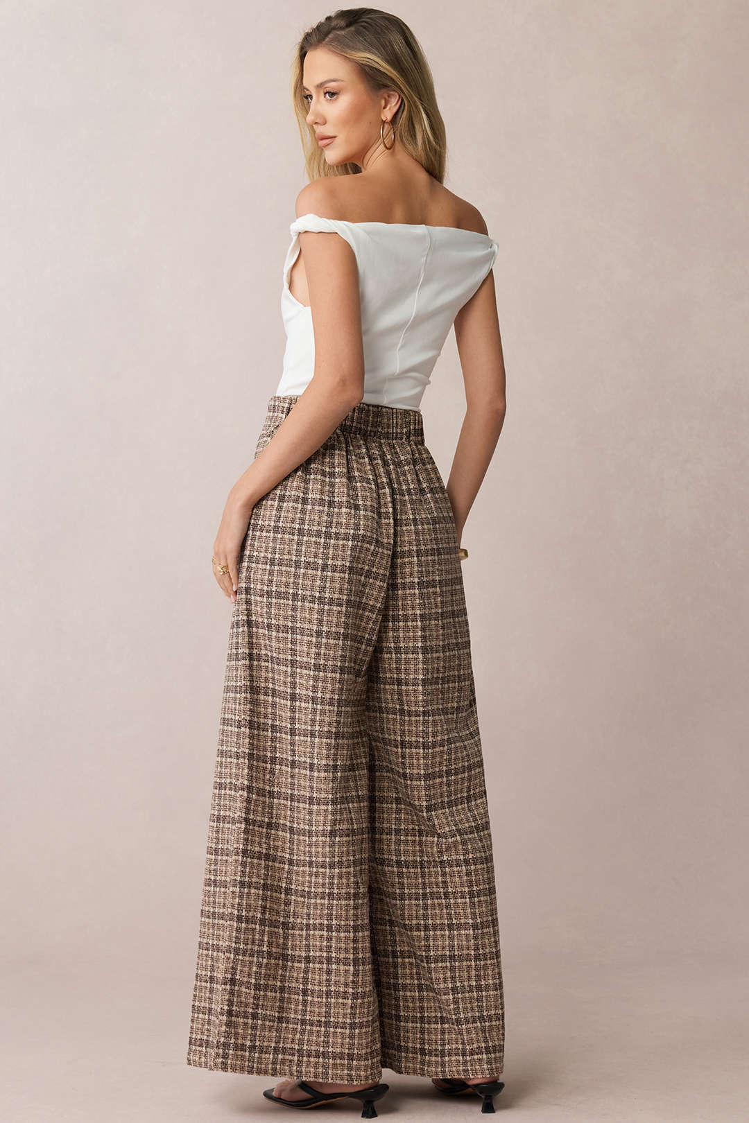 Plaid Print Double Breasted High Waist Pants - Image 10