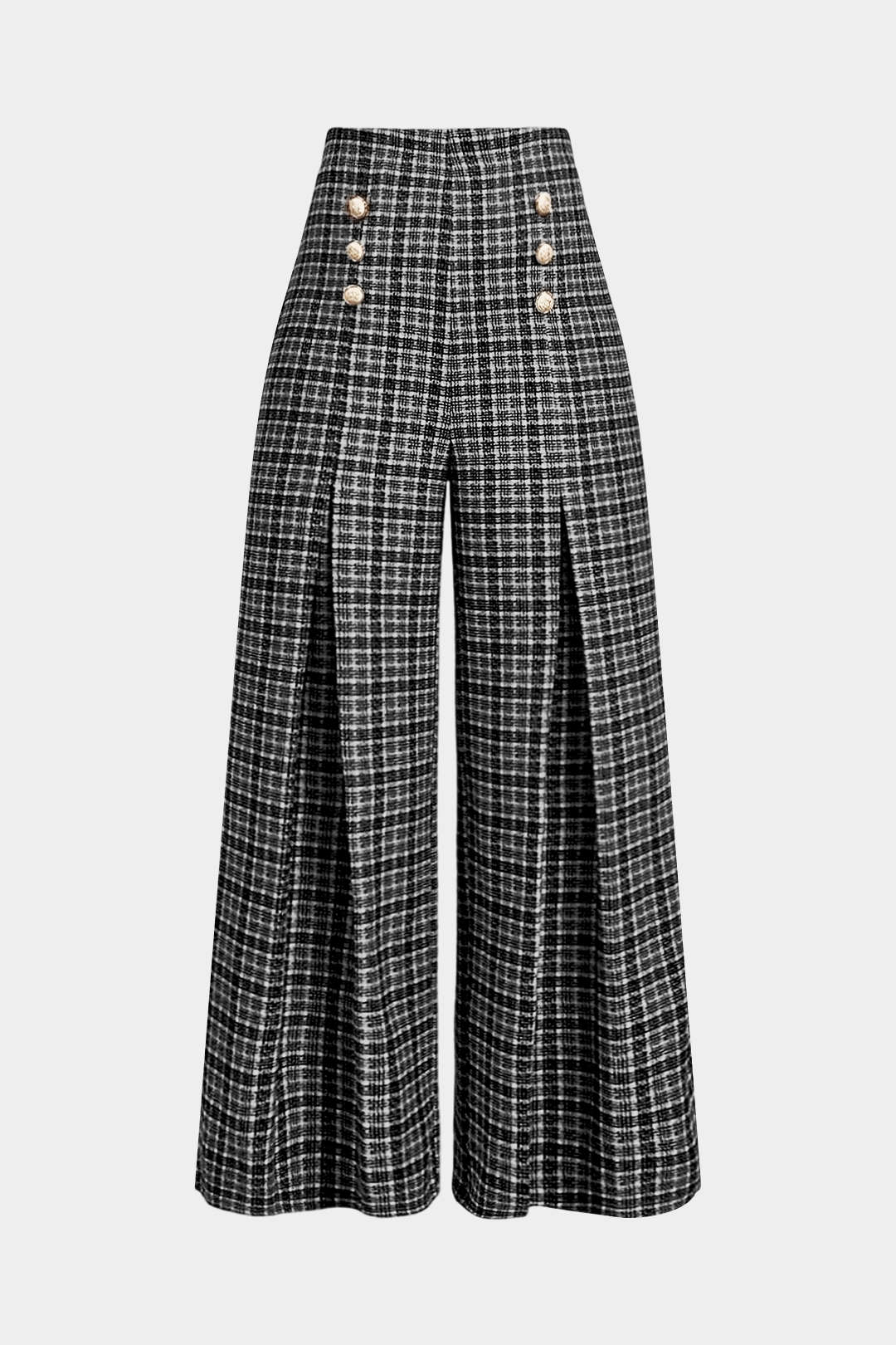 Plaid Print Double Breasted High Waist Pants - Image 12