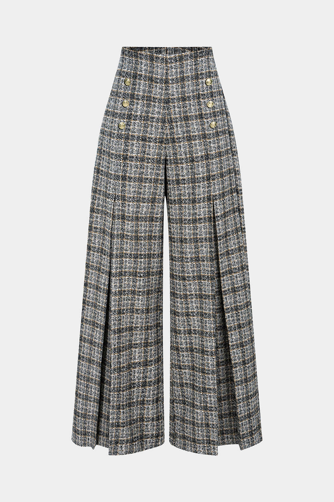 Plaid Print Double Breasted High Waist Pants - Image 13