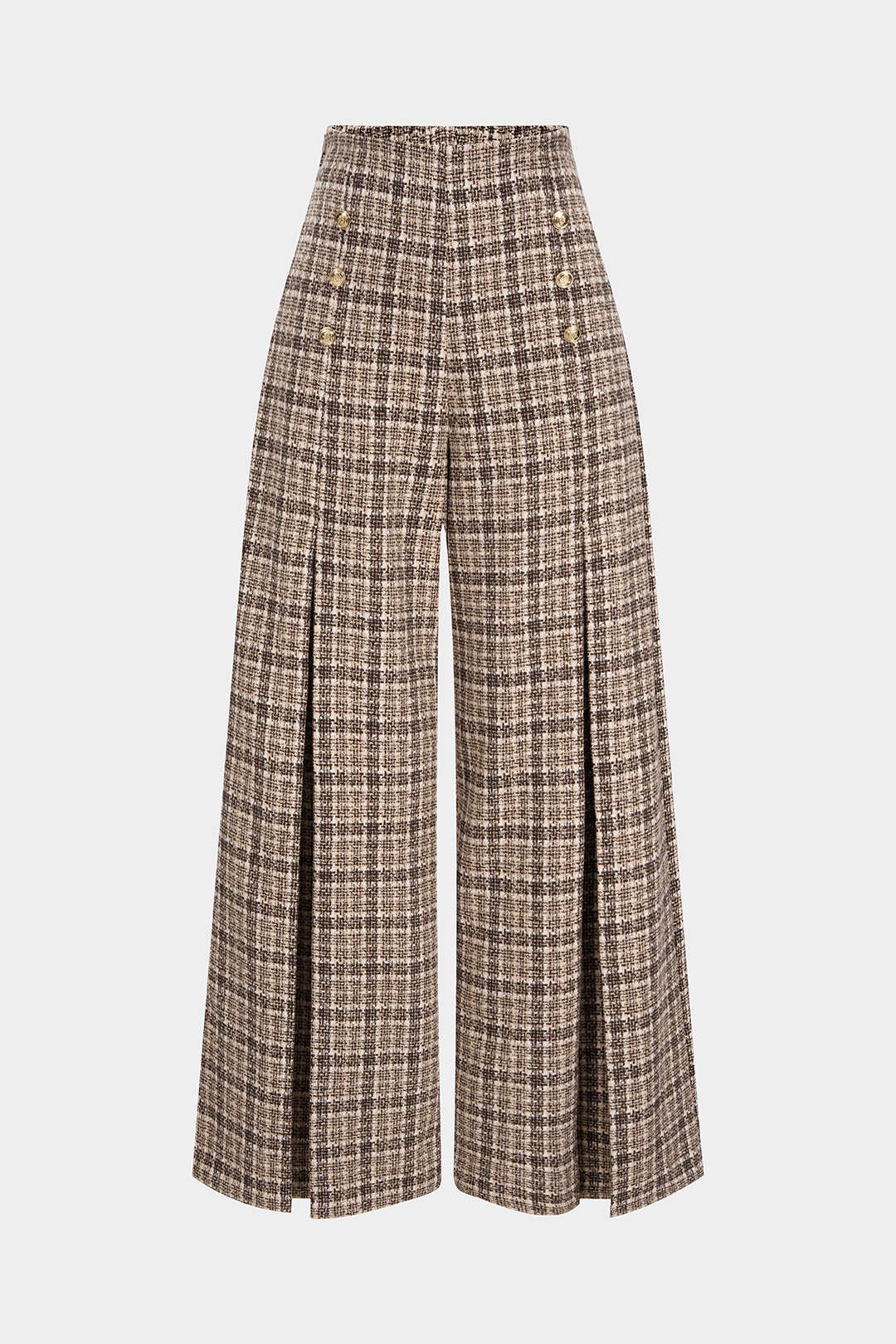 Plaid Print Double Breasted High Waist Pants - Image 3