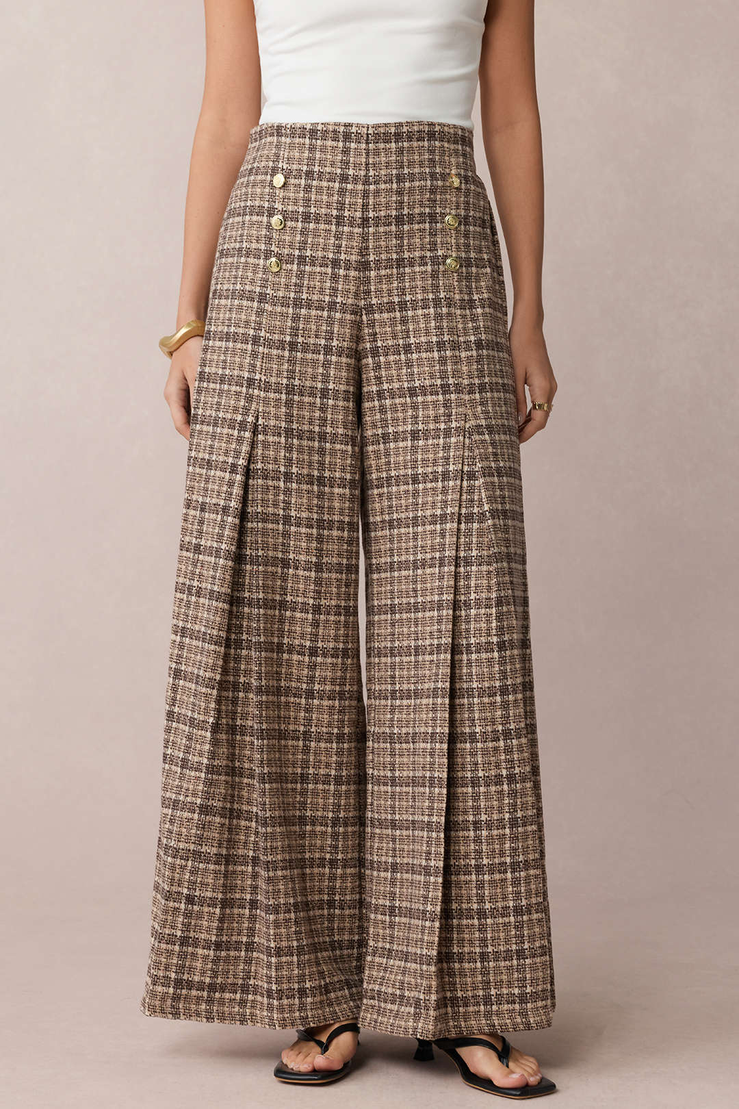 Plaid Print Double Breasted High Waist Pants - Image 8