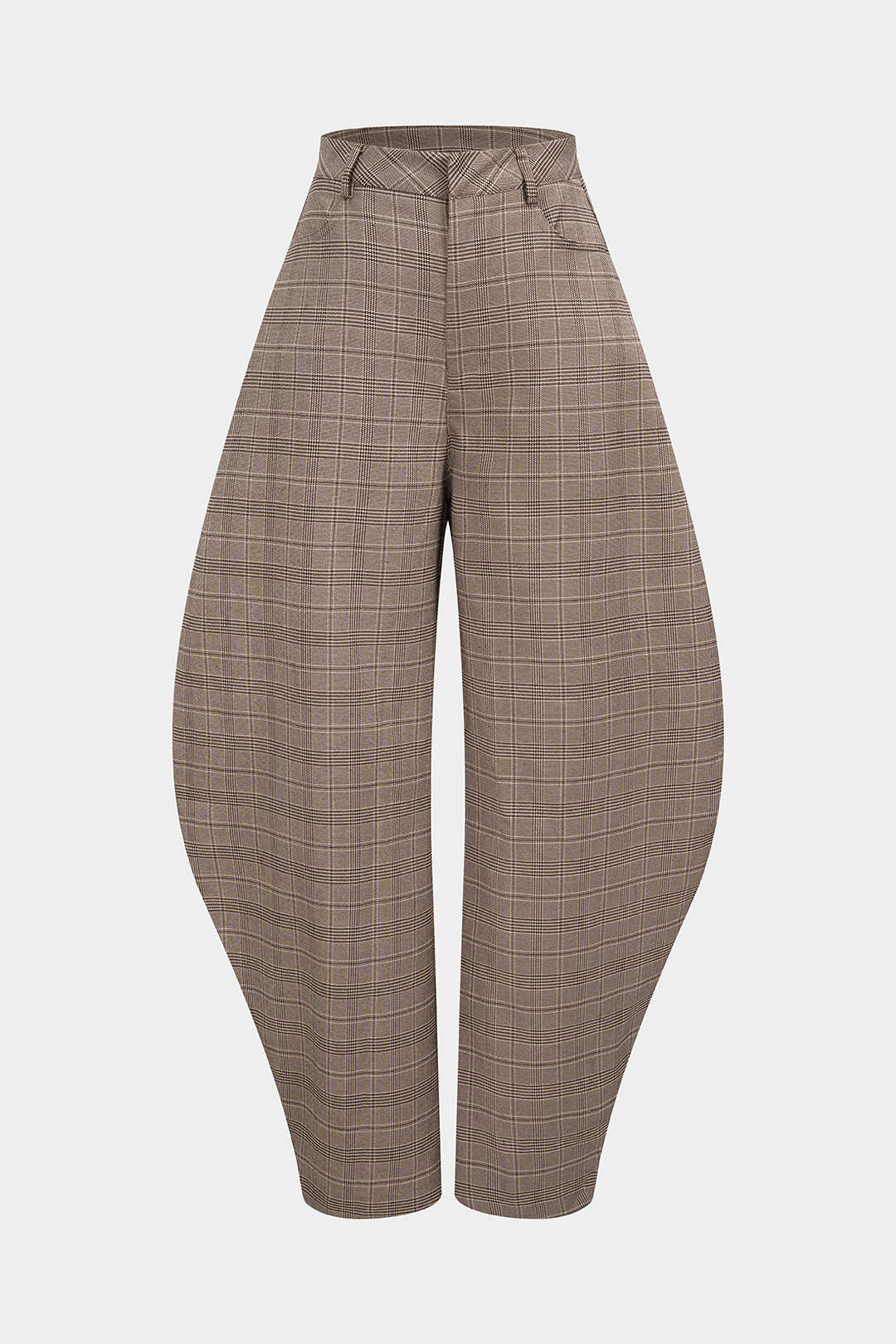 Plaid Print High Waist Barrel Pants