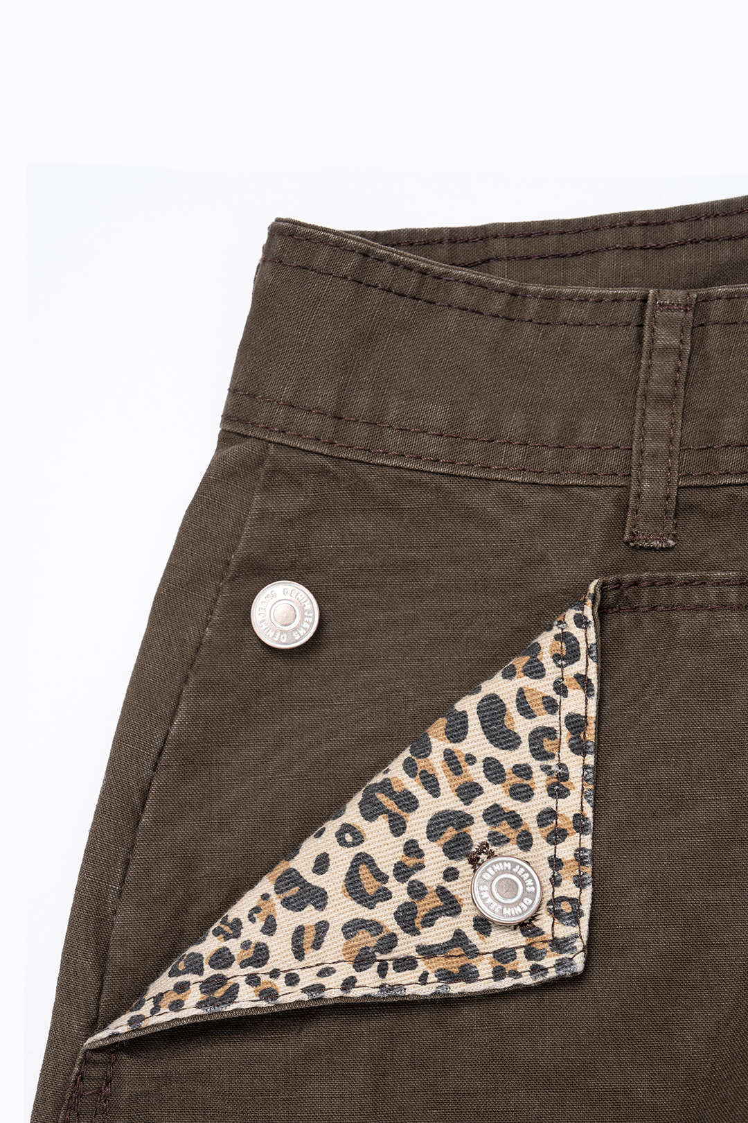 Denim Leopard Print Pocket Jeans - Image 3