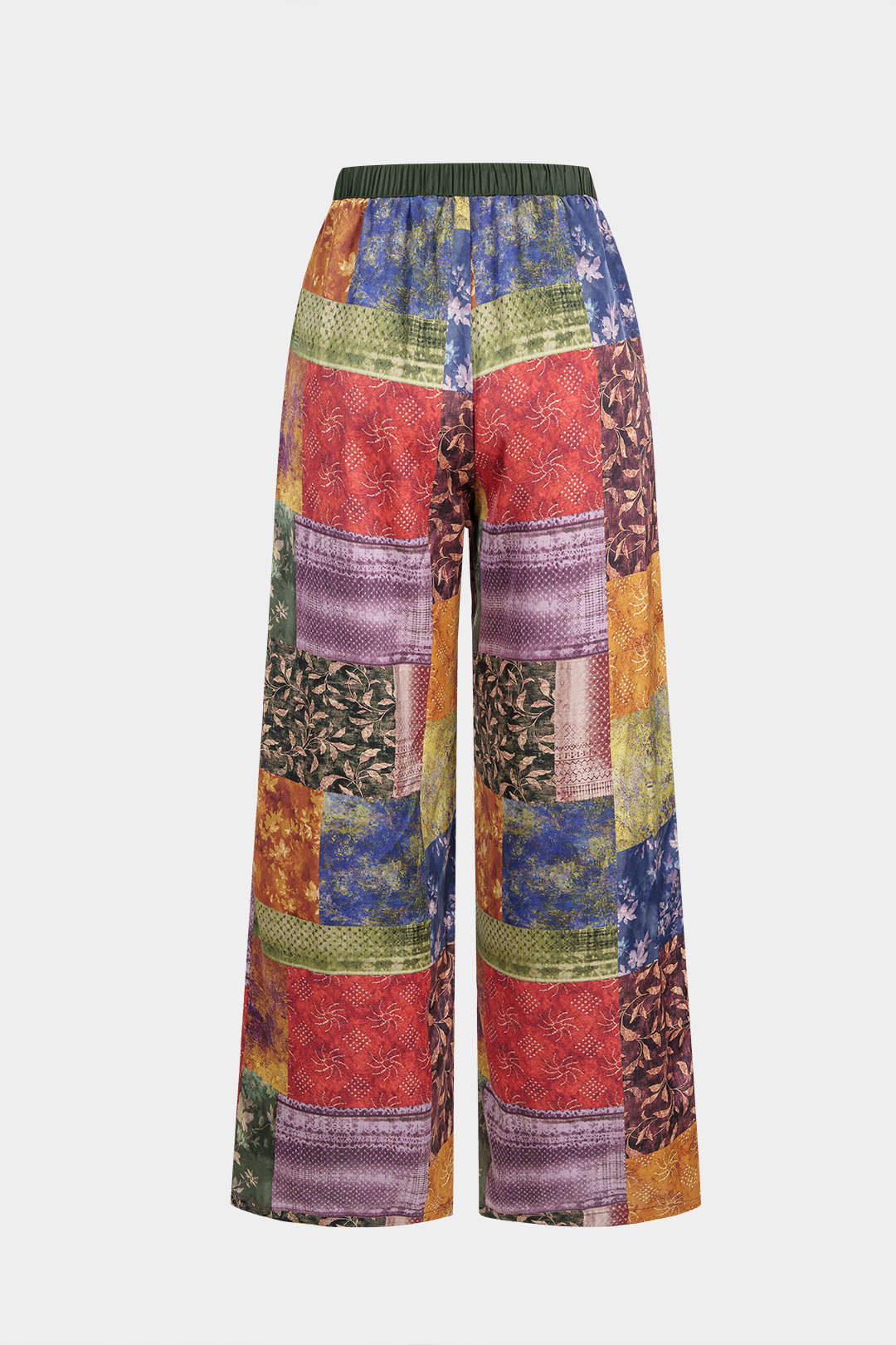 Abstract Print Satin Shirred Waistband Wide Leg Pants - Image 2