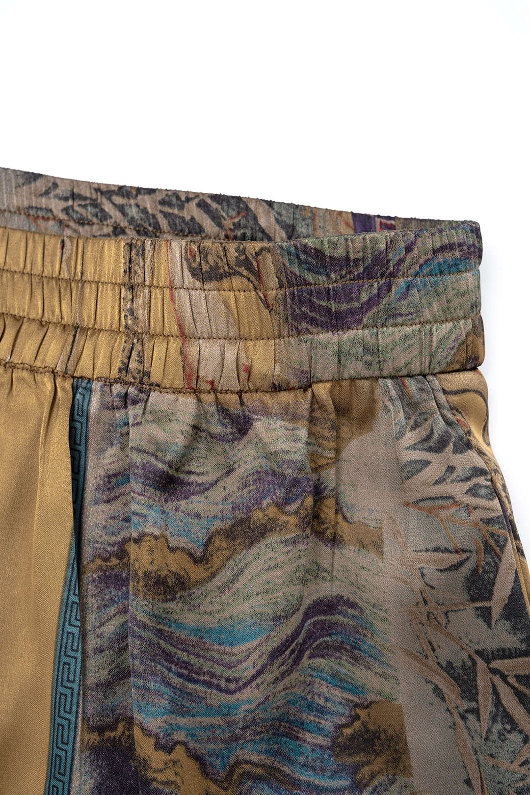 Abstract Print Satin Shirred Waistband Wide Leg Pants - Image 3