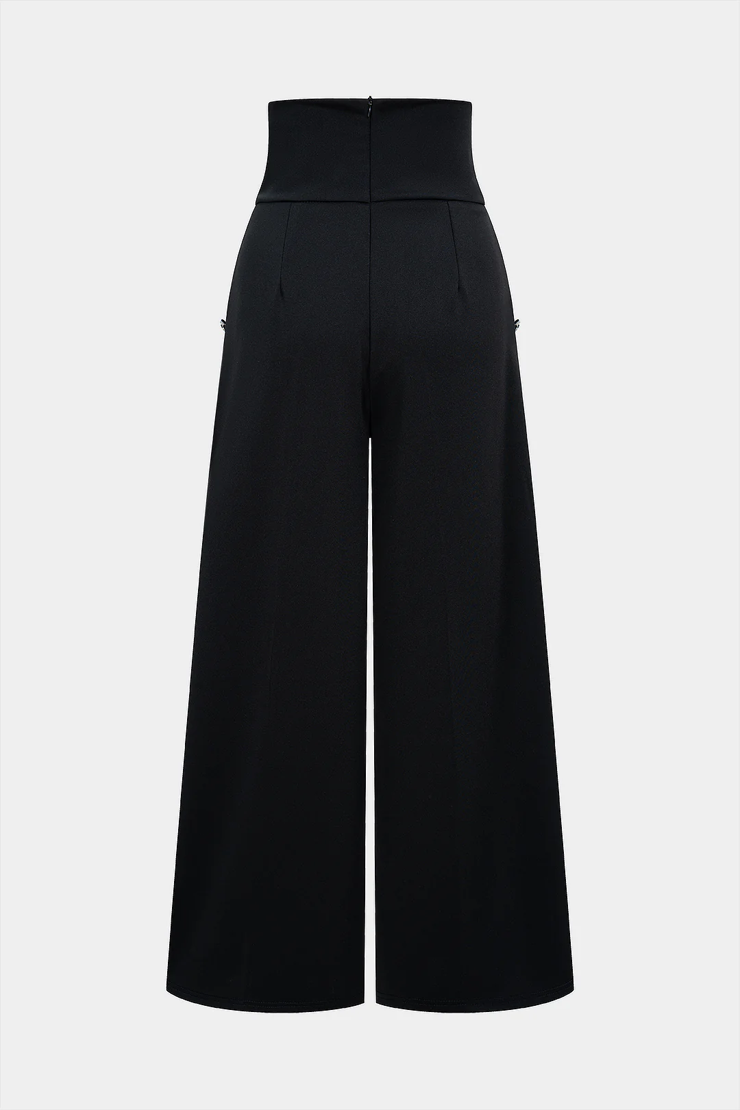 Solid Button High Waist Wide Leg Pants - Image 2