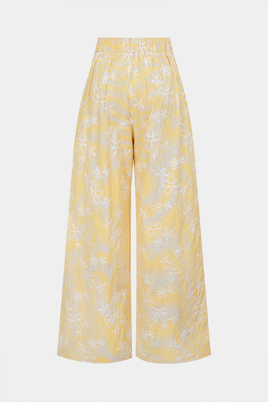 Stripes Floral Print Textured Shirred Waistband Button Ruched Wide Leg Pants - Image 2