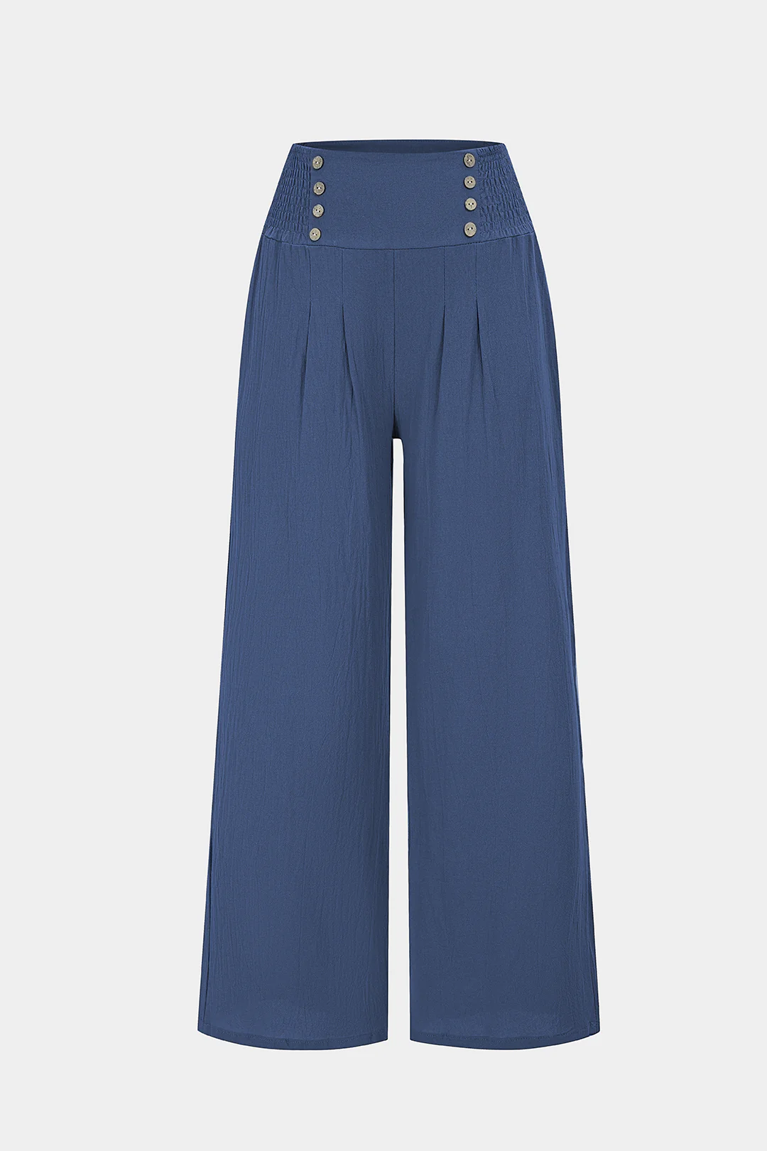 High Waist Shirred Waistband Wide Leg Pants