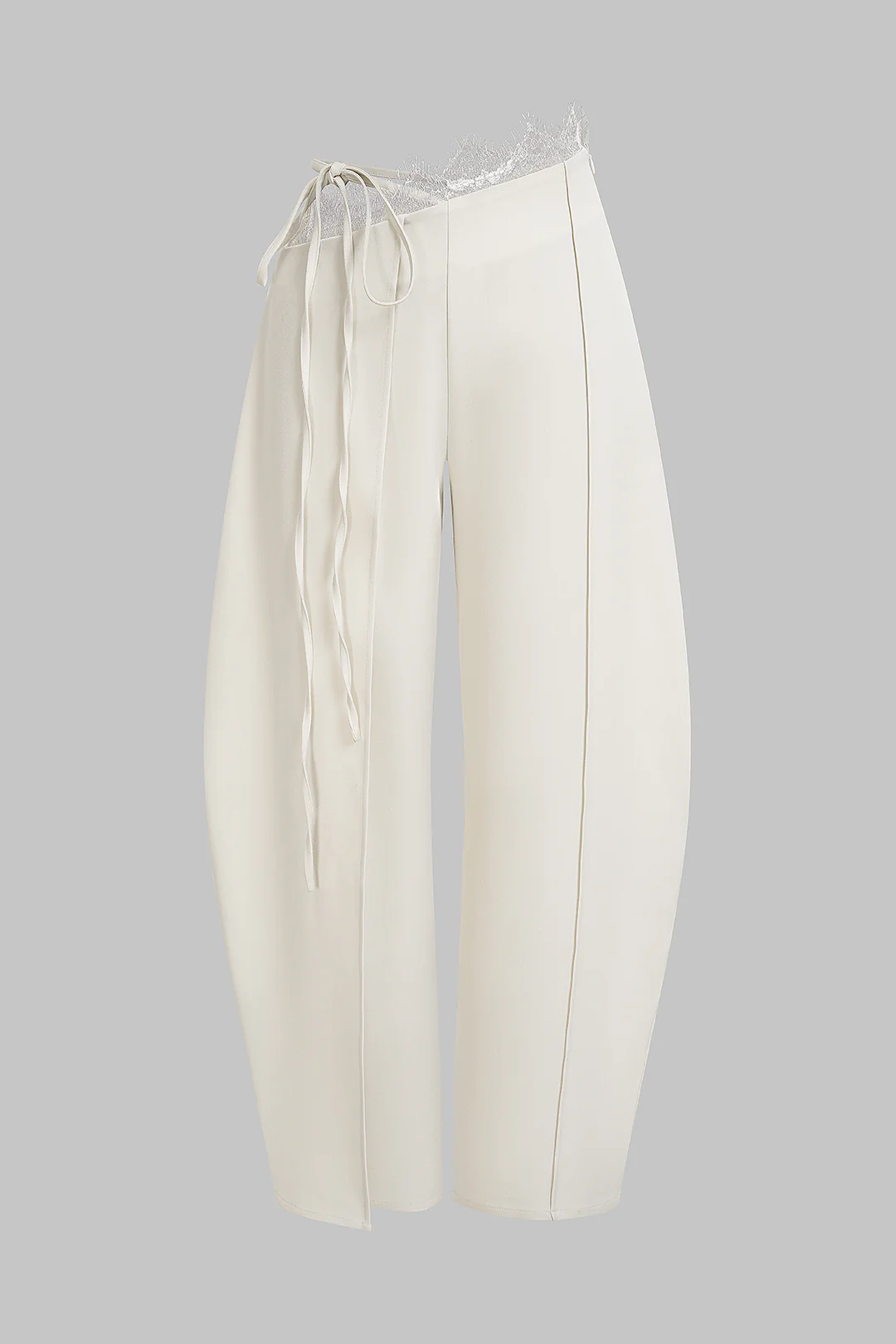 Lace Trim Tie Asymmetrical Wide Leg Pants - Image 12