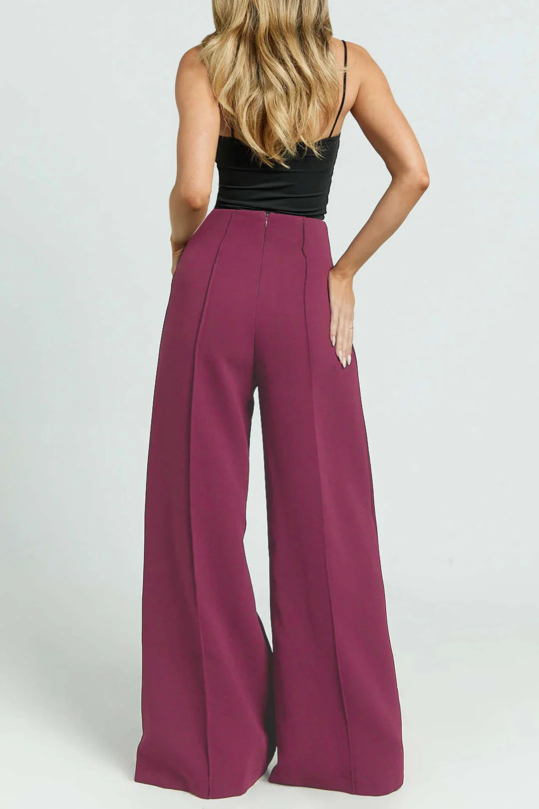 Solid High Waist Wide Leg Pants - Image 2