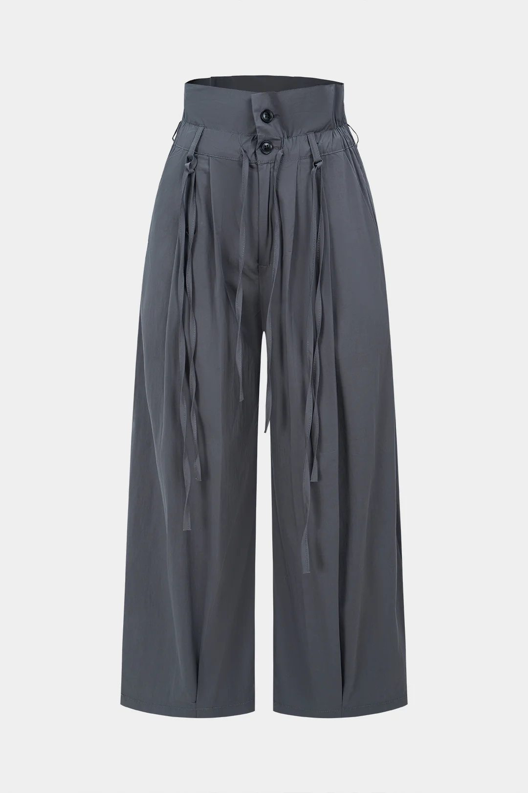 Ruched Drawstring Button High Waist Straight Leg Pants