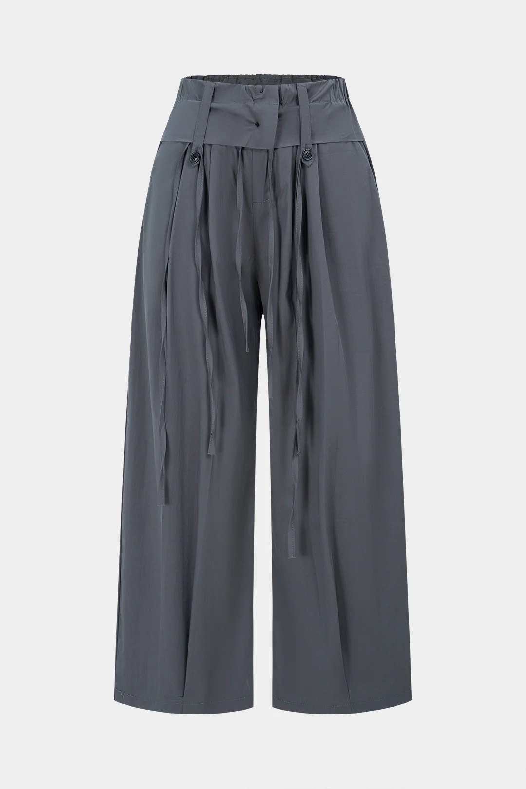 Ruched Drawstring Button High Waist Straight Leg Pants - Image 2