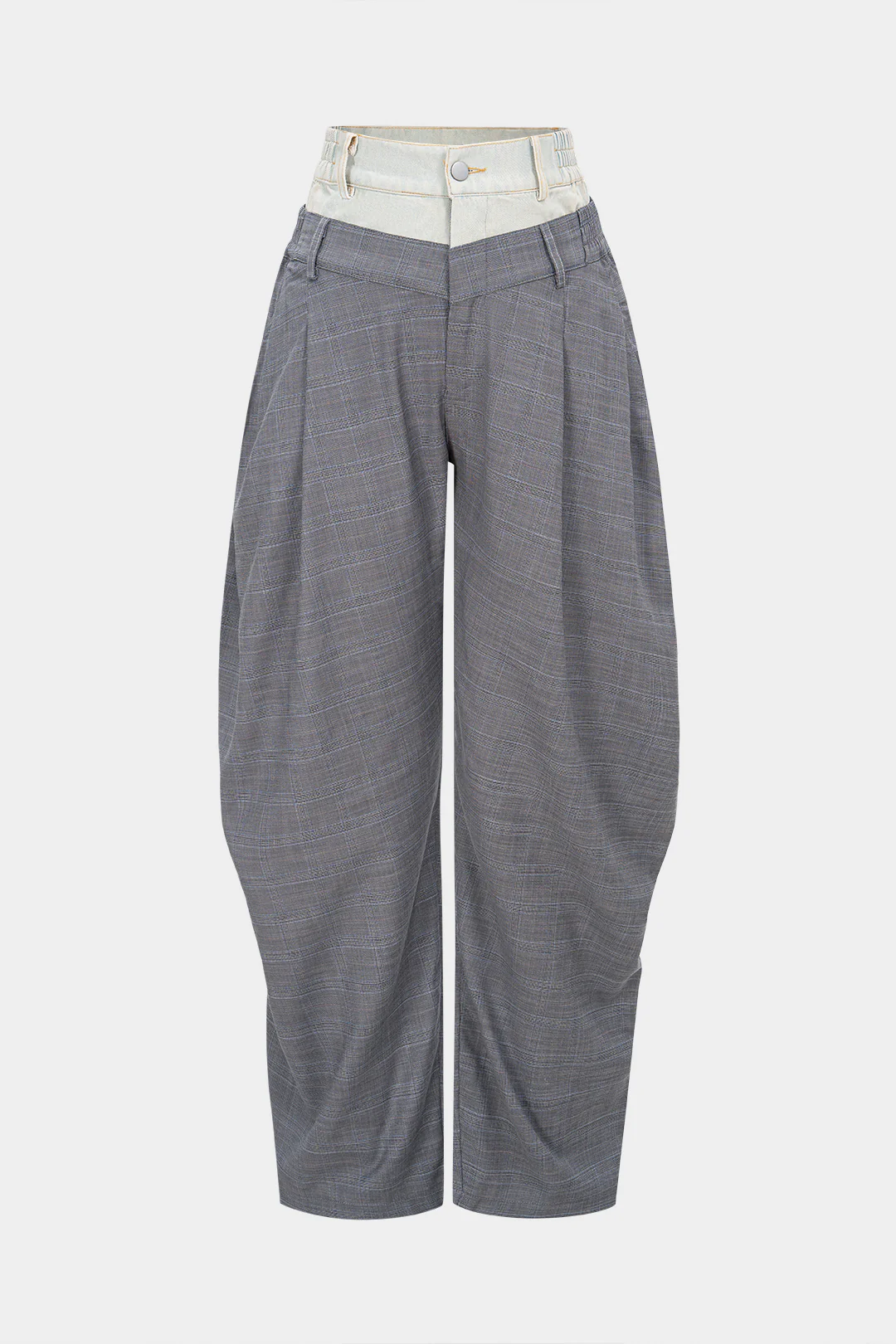 Plaid Contrast Print Double Waistband Pants