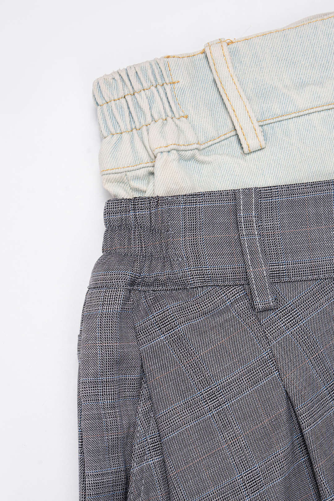 Plaid Contrast Print Double Waistband Pants - Image 3