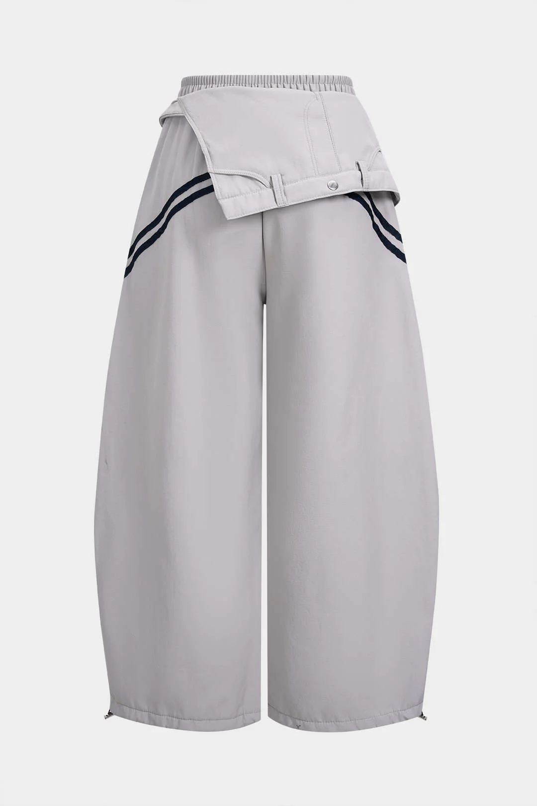 Contrast Embroidery Asymmetrical Drawstring Pants - Image 2