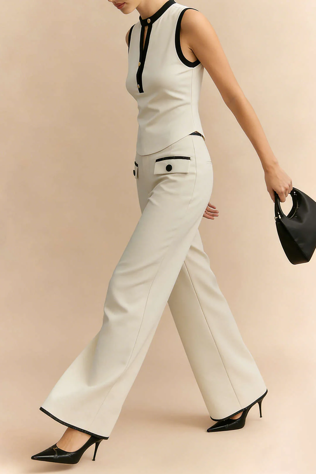 Contrast Binding Straight Leg Pants - Image 2