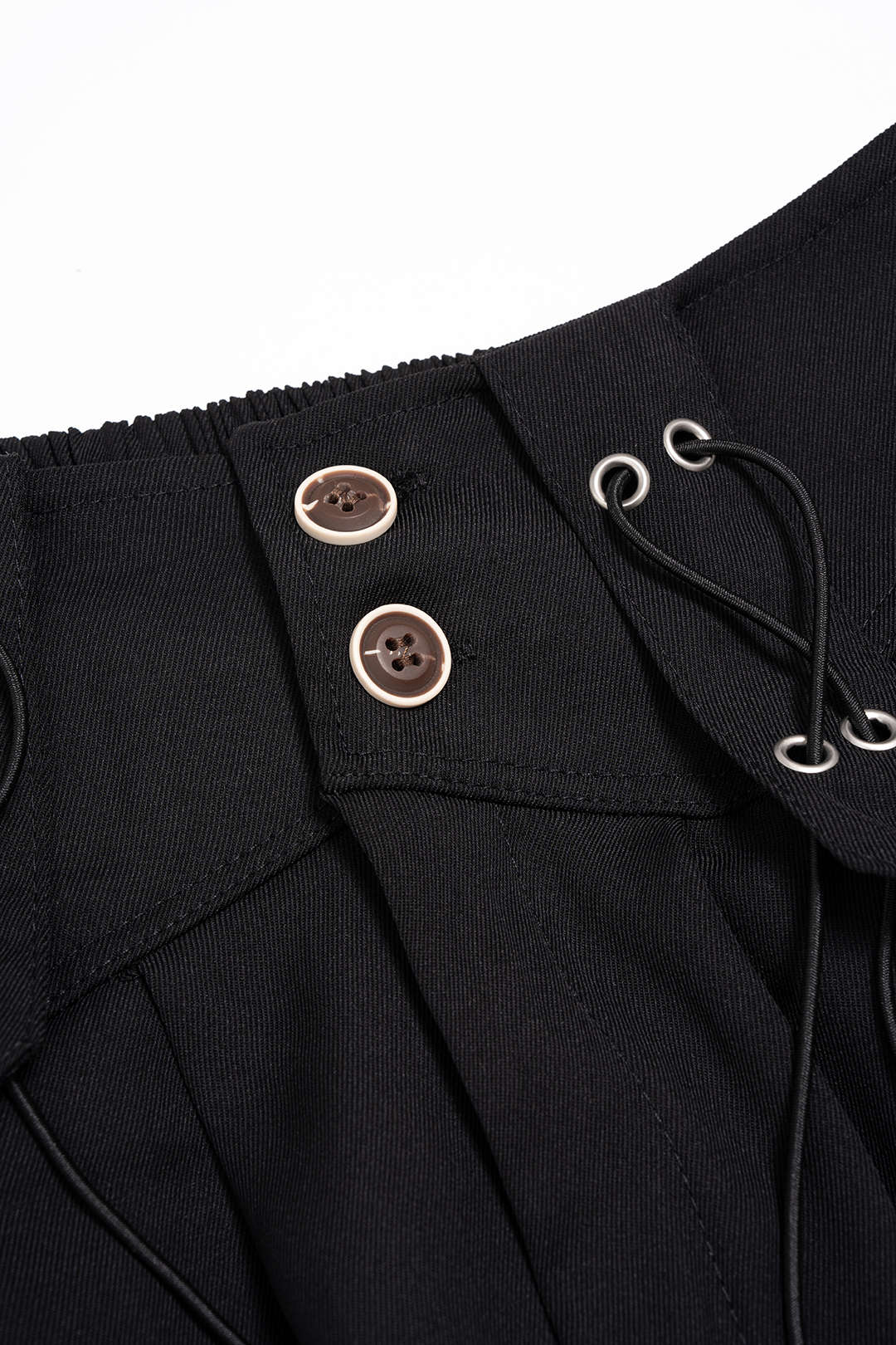 Solid Shirred Waistband Button Pants - Image 3