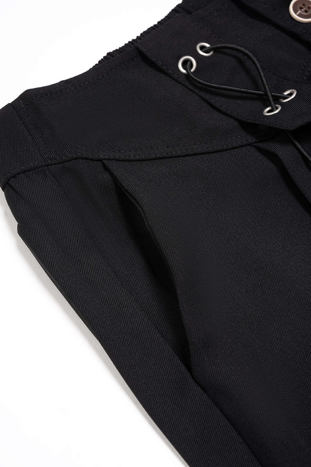 Solid Shirred Waistband Button Pants - Image 4