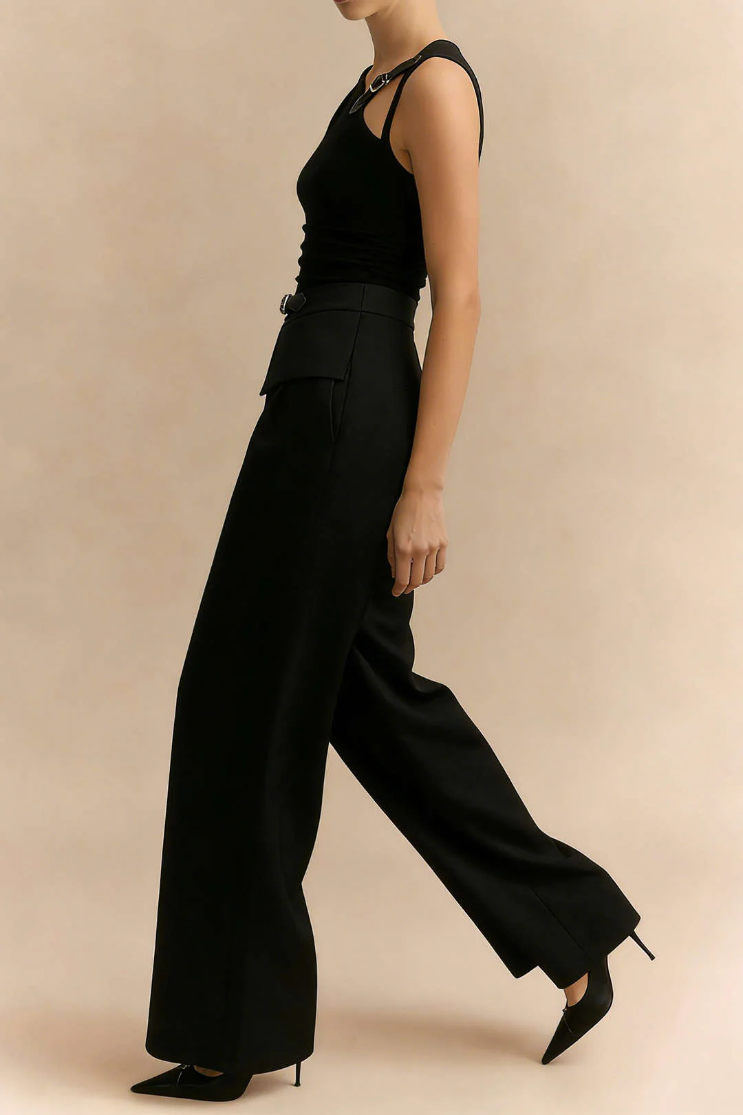 Solid High Waist Straight Leg Pants - Image 2