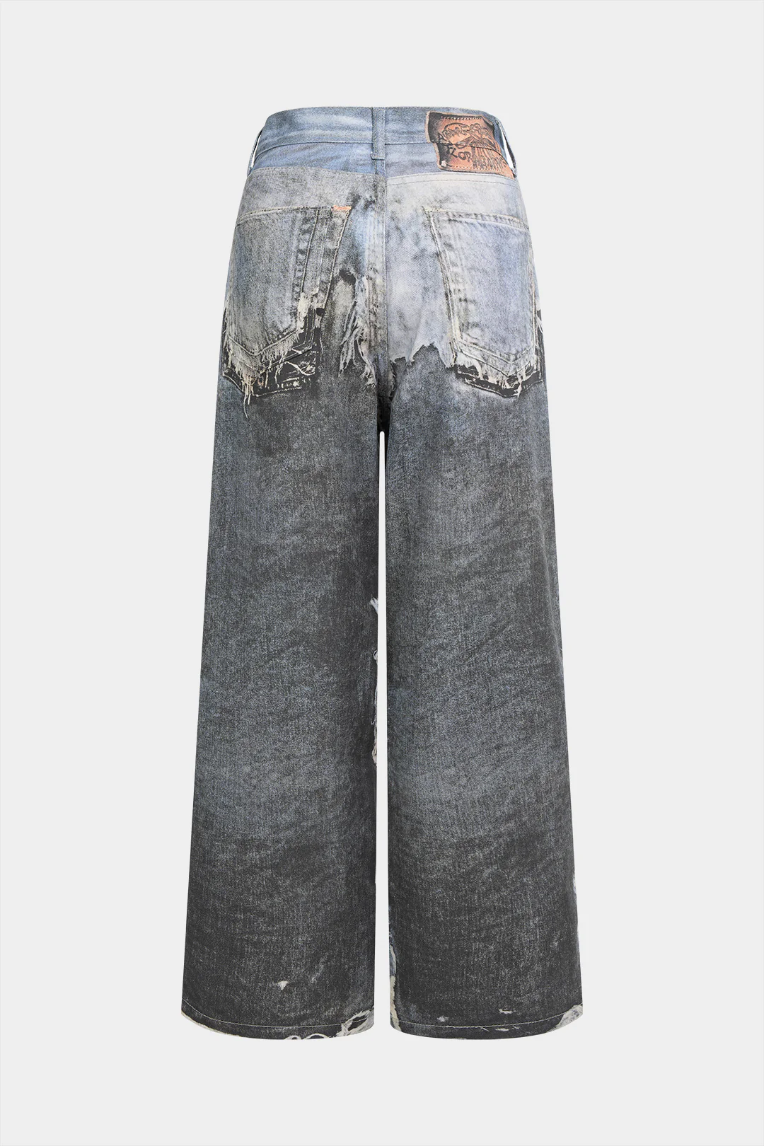 Denim Artistic Print Wide Leg Pants - Image 2