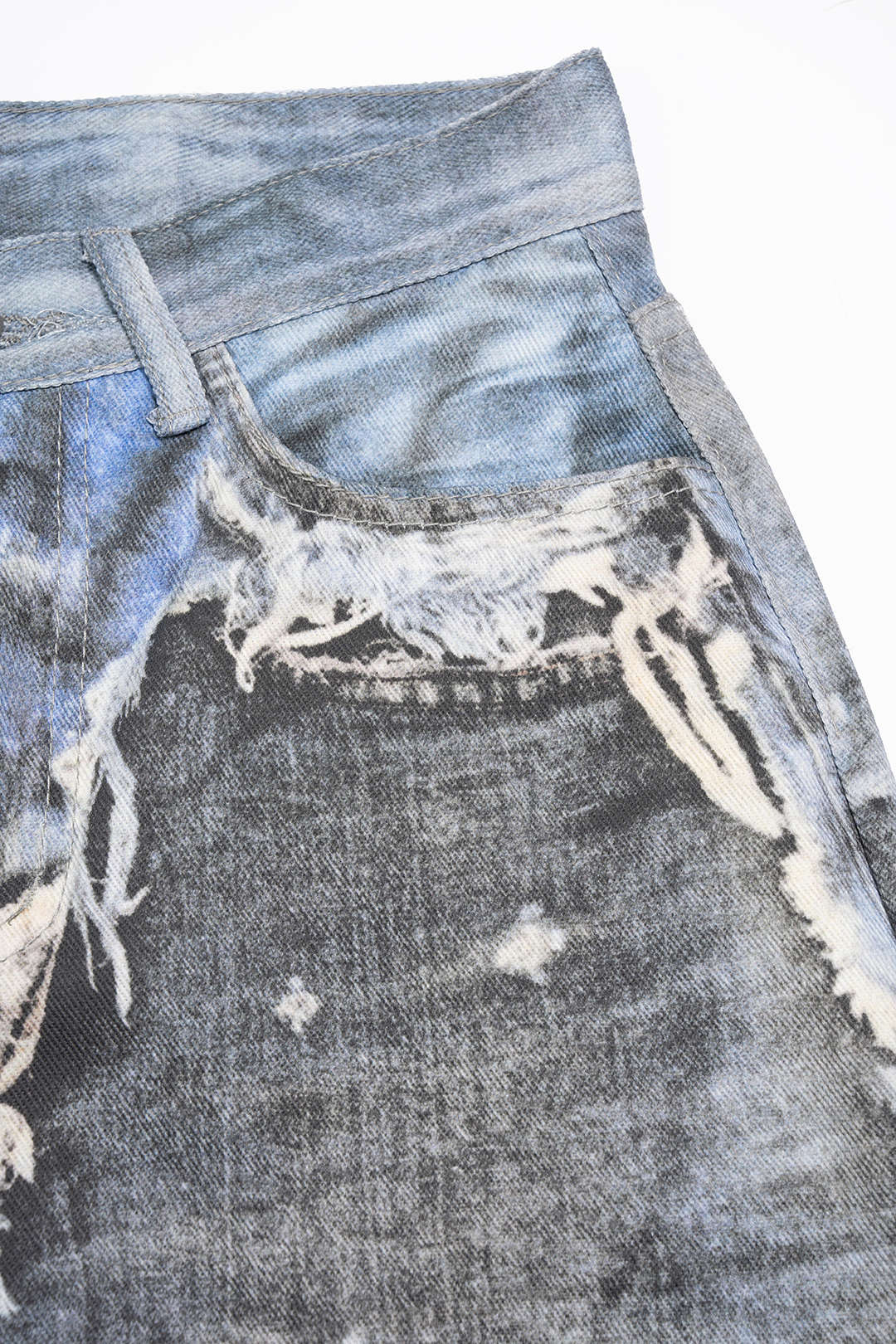 Denim Artistic Print Wide Leg Pants - Image 3