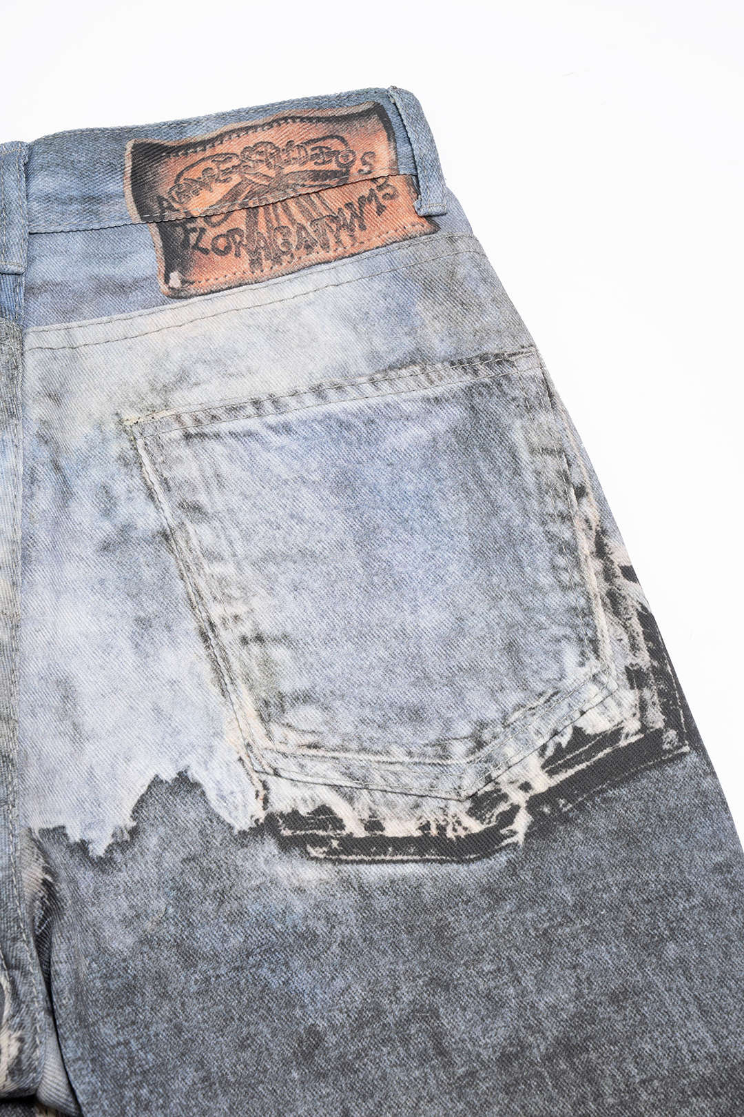 Denim Artistic Print Wide Leg Pants - Image 5