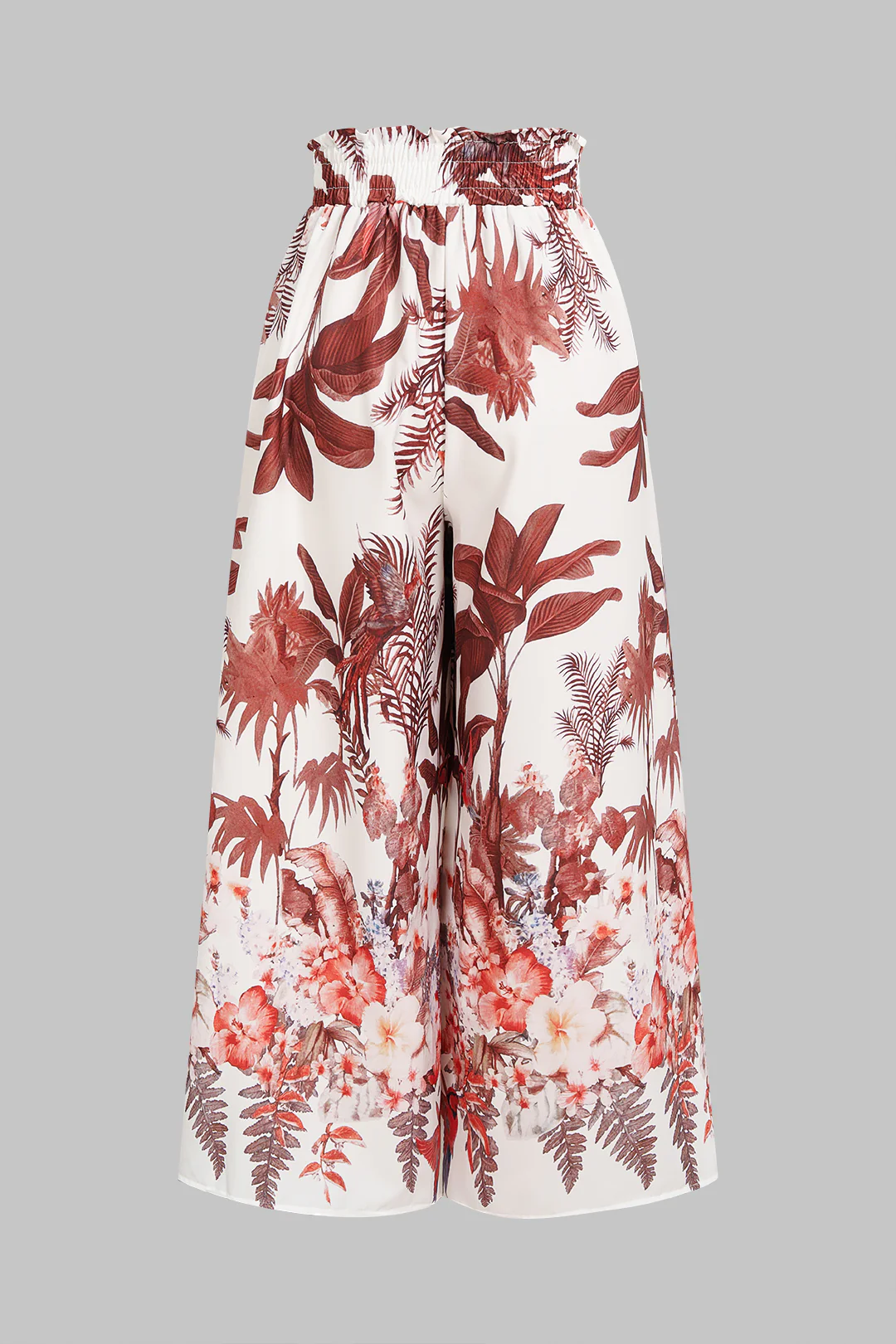 Floral Leaves Print Drawstring Pocket Wide Leg Pants - Image 2