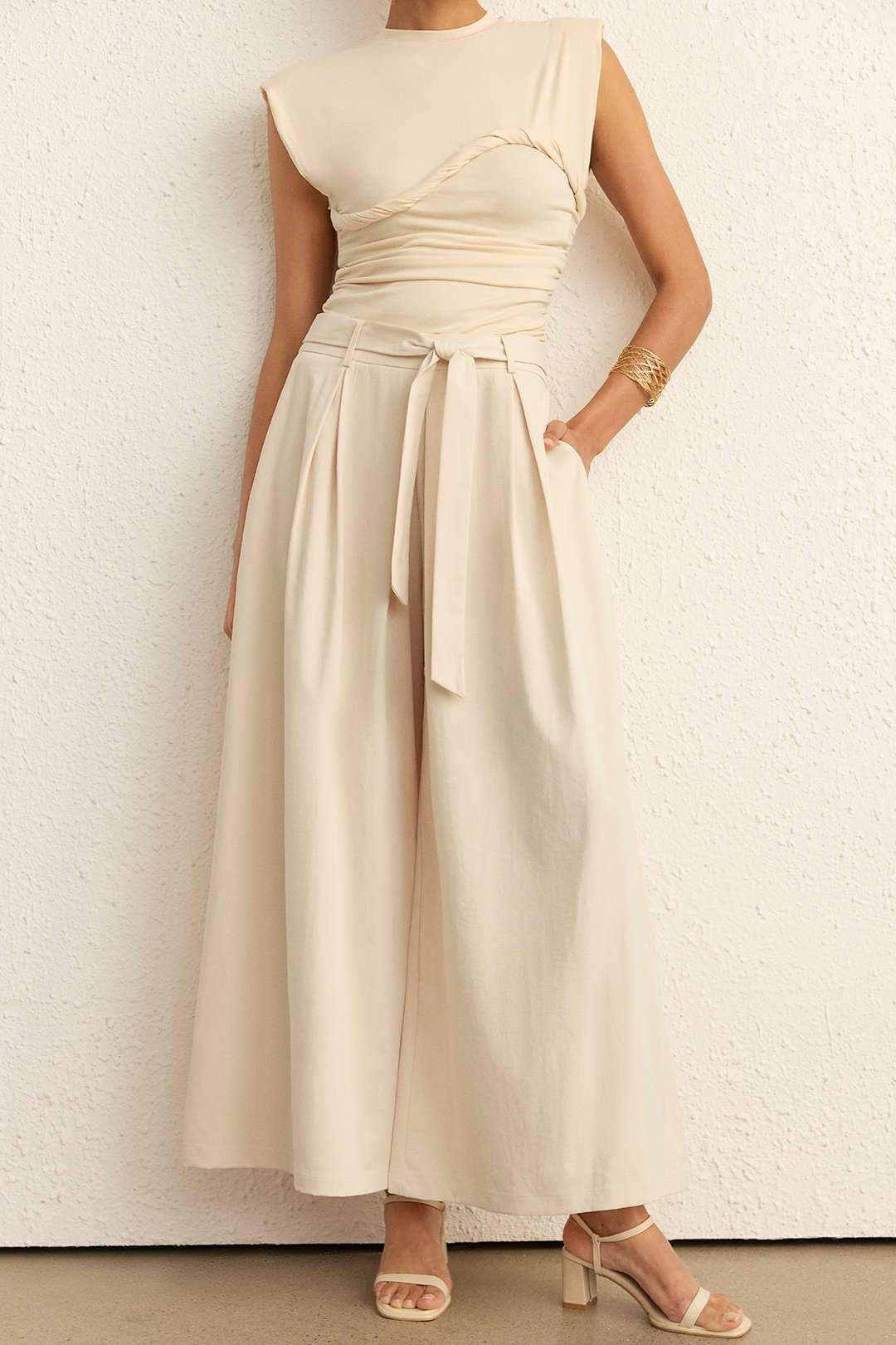 High Waist Tie-Up Wide Leg Pants - Image 2