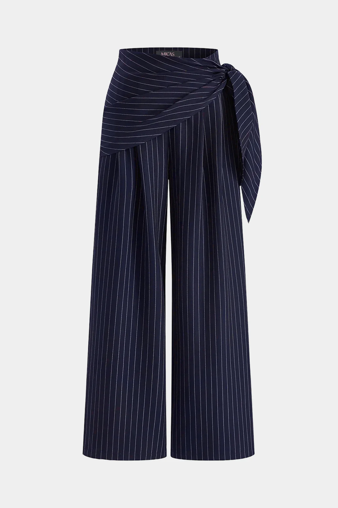 Stripes Print Tie-Up Asymmetrical Wide Leg Pants