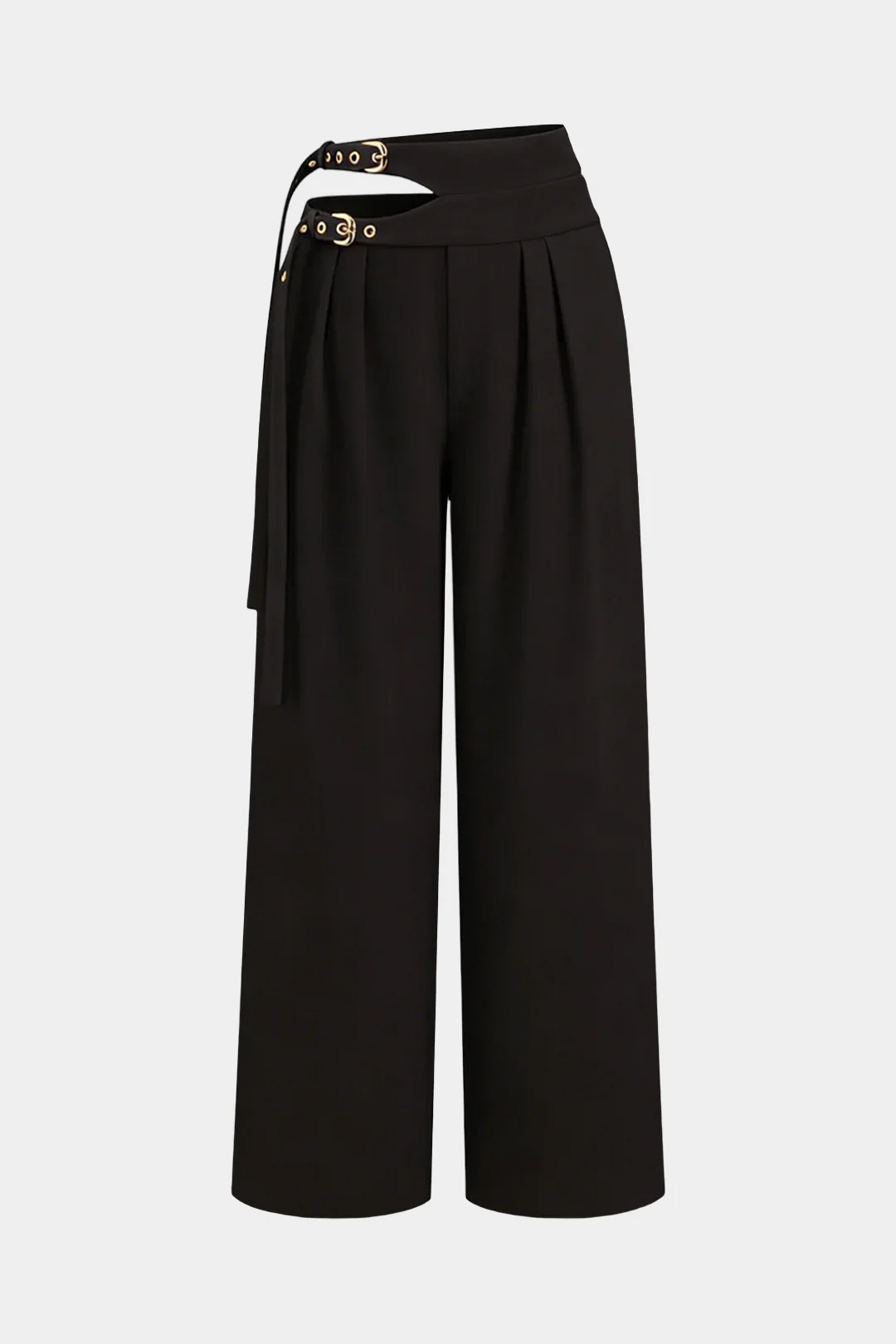 Asymmetrical Cut Out Belted Wide Leg Pants