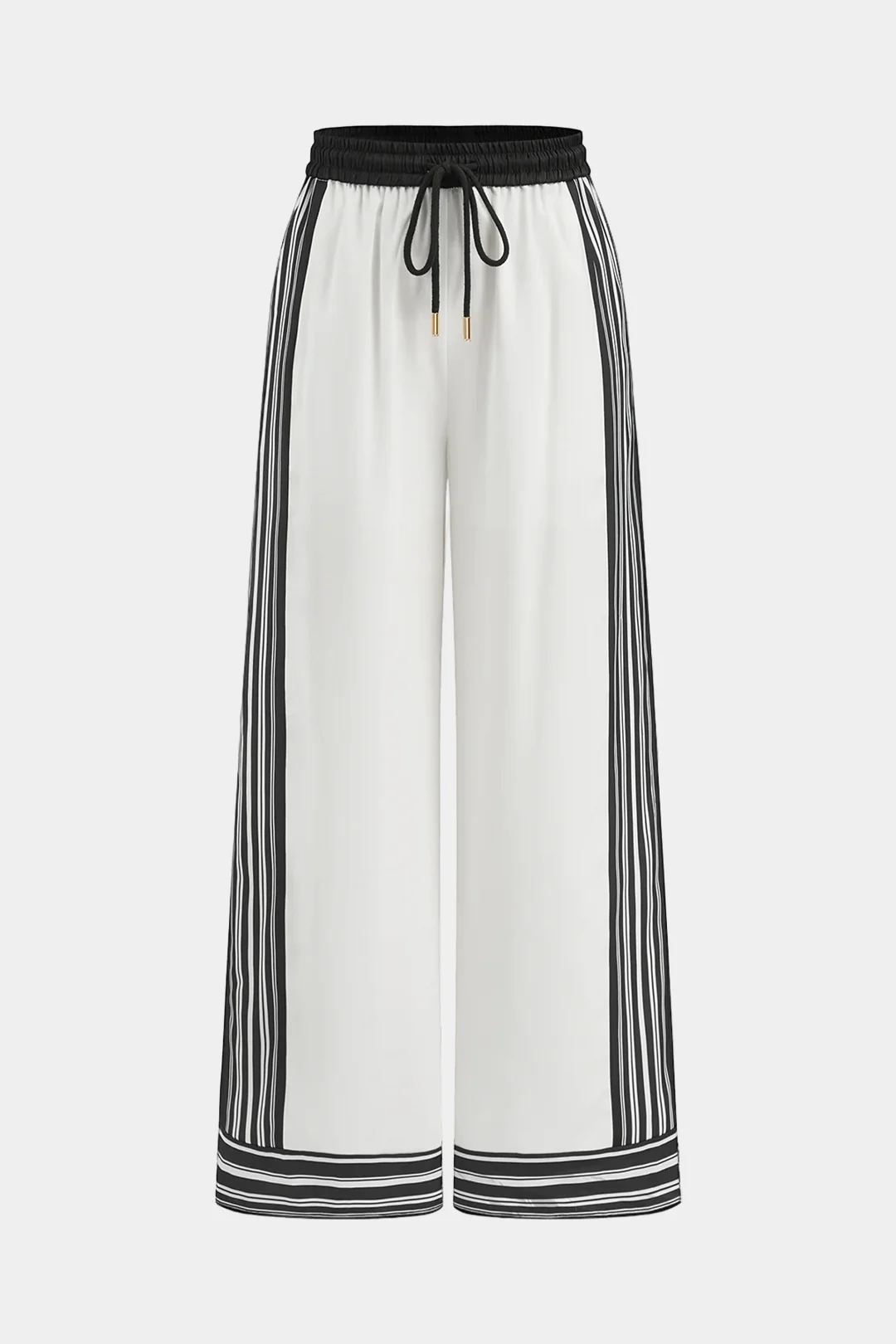 Contrast Stripes Print Tie-Up Wide Leg Pants