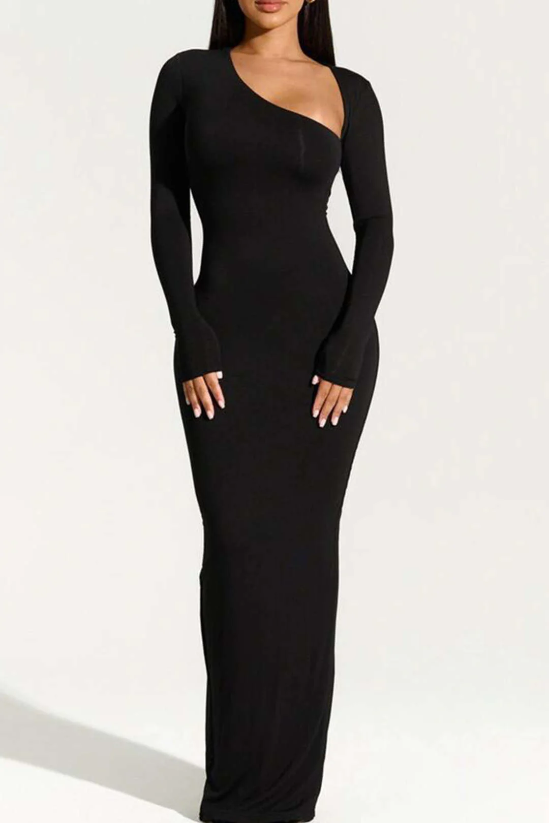 Asymmetrical Neck Slit Maxi Dress - Image 6