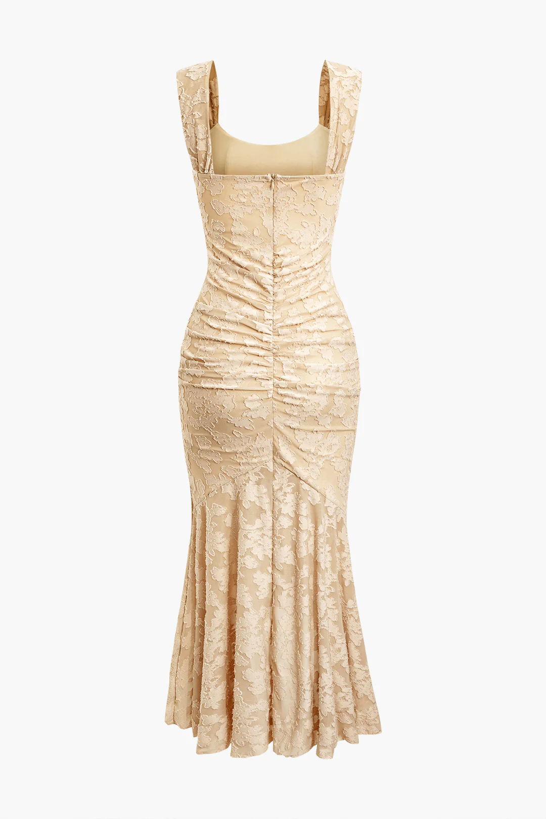 Floral Pattern Asymmetrical Hem Ruched Mermaid Sleeveless Midi Dress - Image 4
