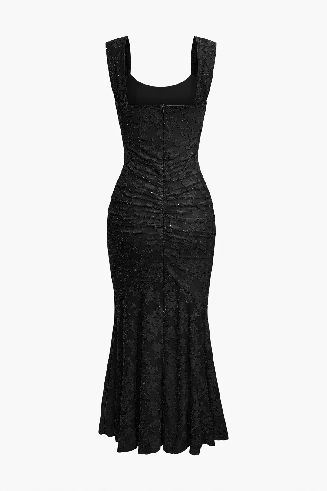 Floral Pattern Asymmetrical Hem Ruched Mermaid Sleeveless Midi Dress - Image 9