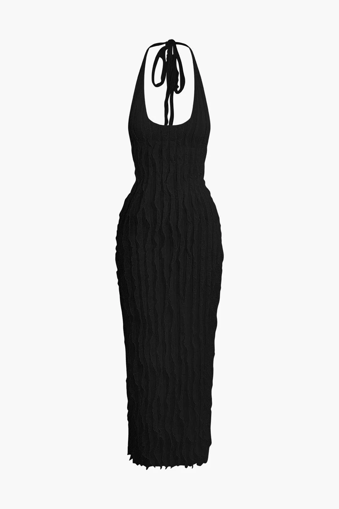 Sheer Ruffle Texture Halter Backless Maxi Dress - Image 11