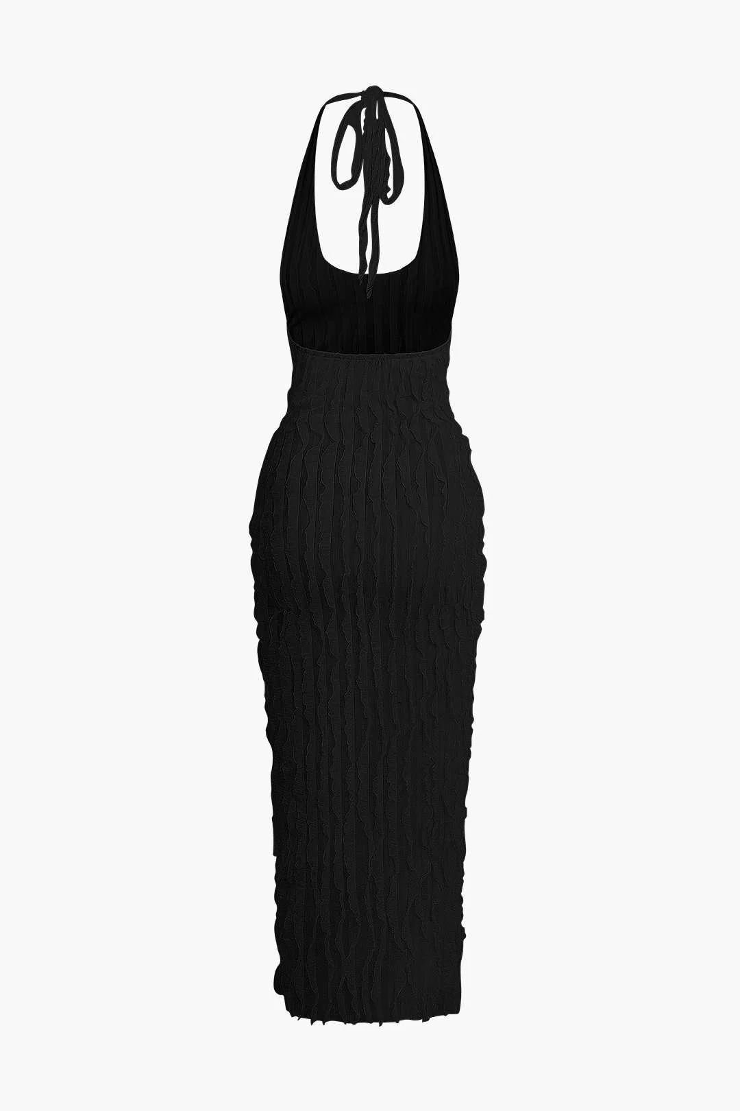 Sheer Ruffle Texture Halter Backless Maxi Dress - Image 12