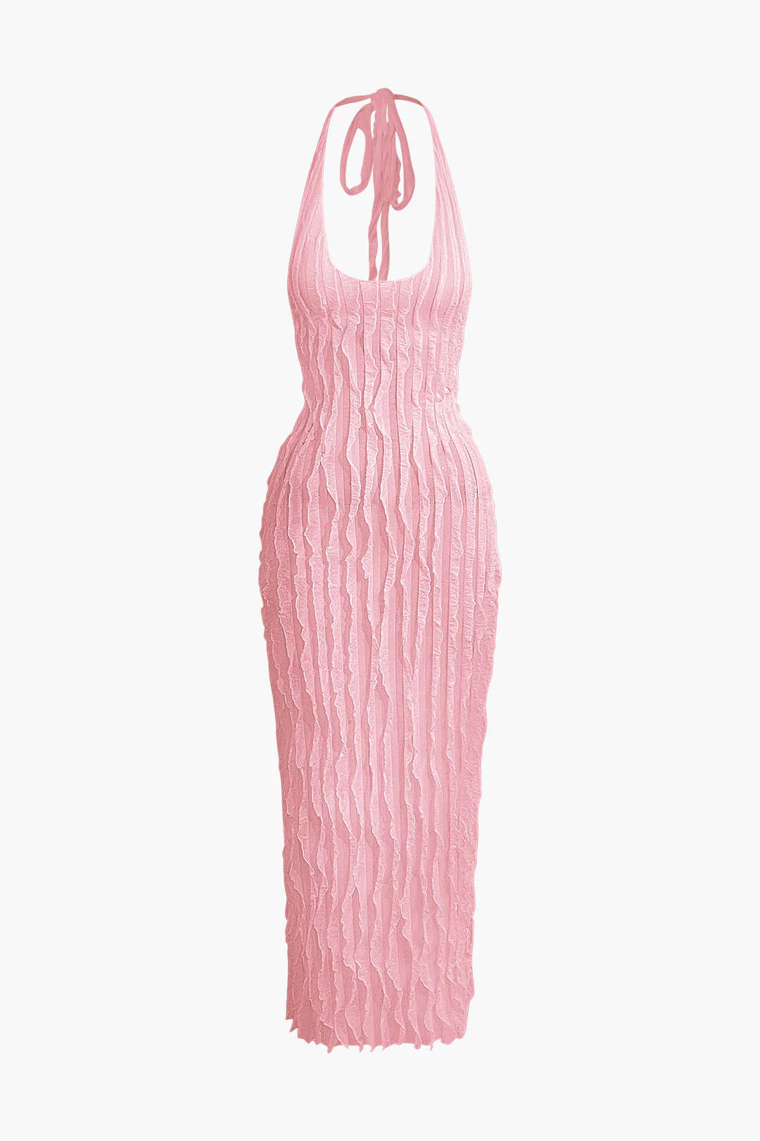 Sheer Ruffle Texture Halter Backless Maxi Dress - Image 14