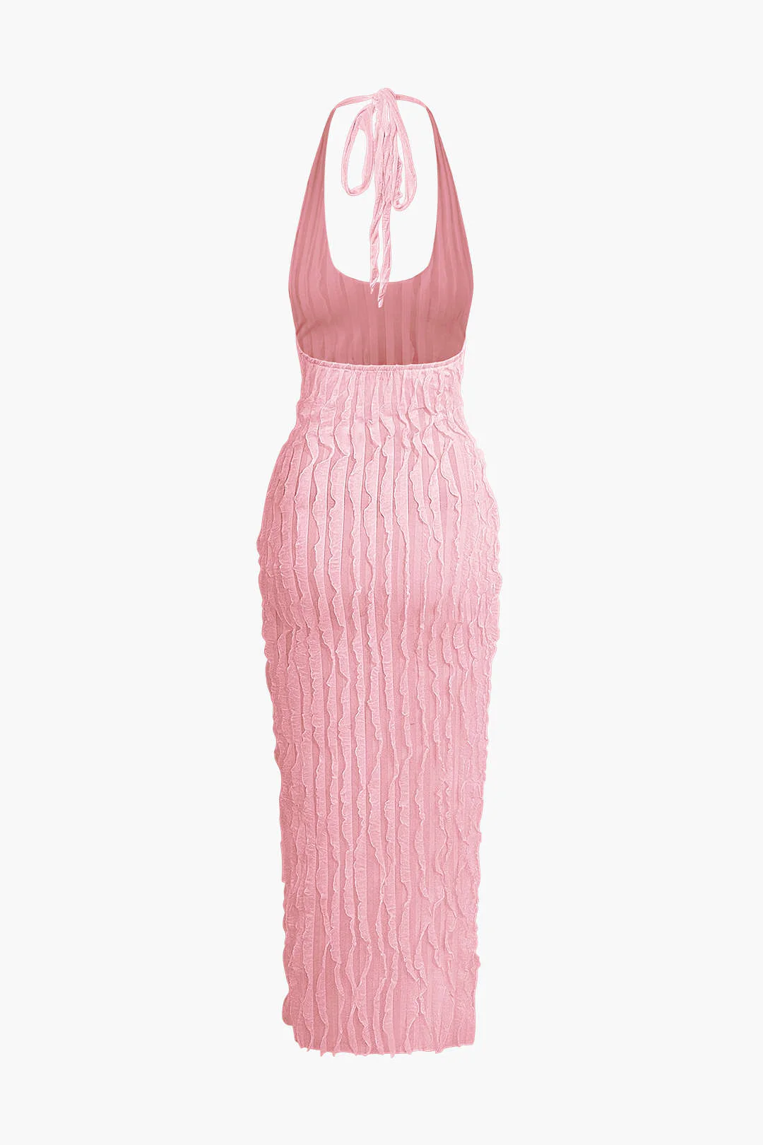 Sheer Ruffle Texture Halter Backless Maxi Dress - Image 15