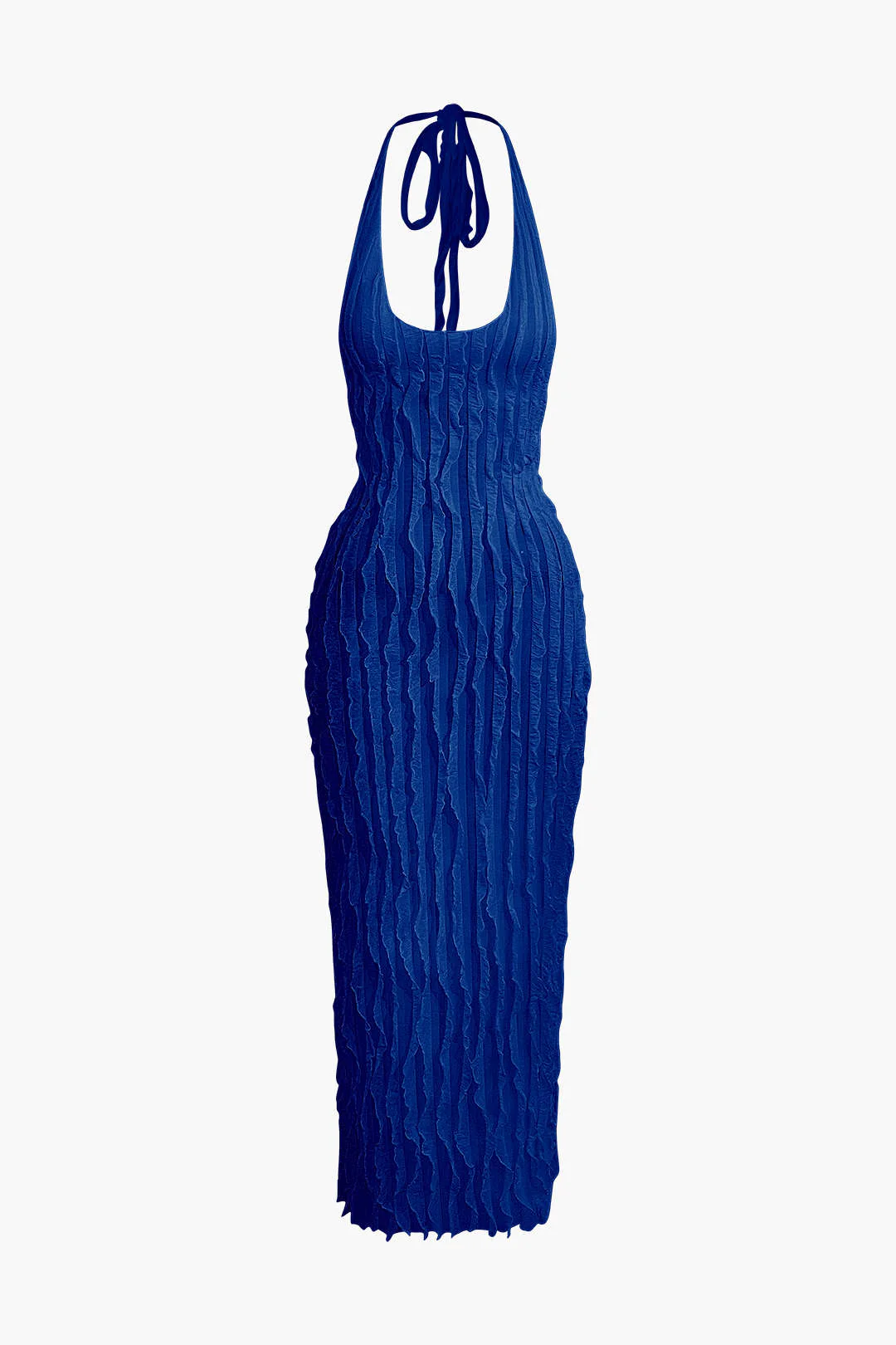 Sheer Ruffle Texture Halter Backless Maxi Dress - Image 20