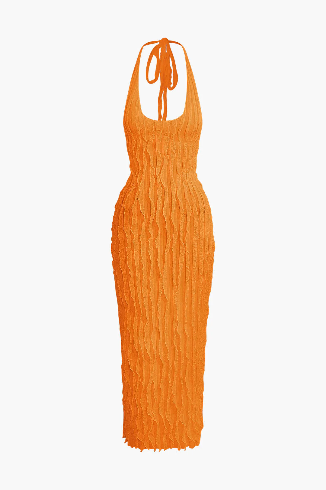 Sheer Ruffle Texture Halter Backless Maxi Dress - Image 27