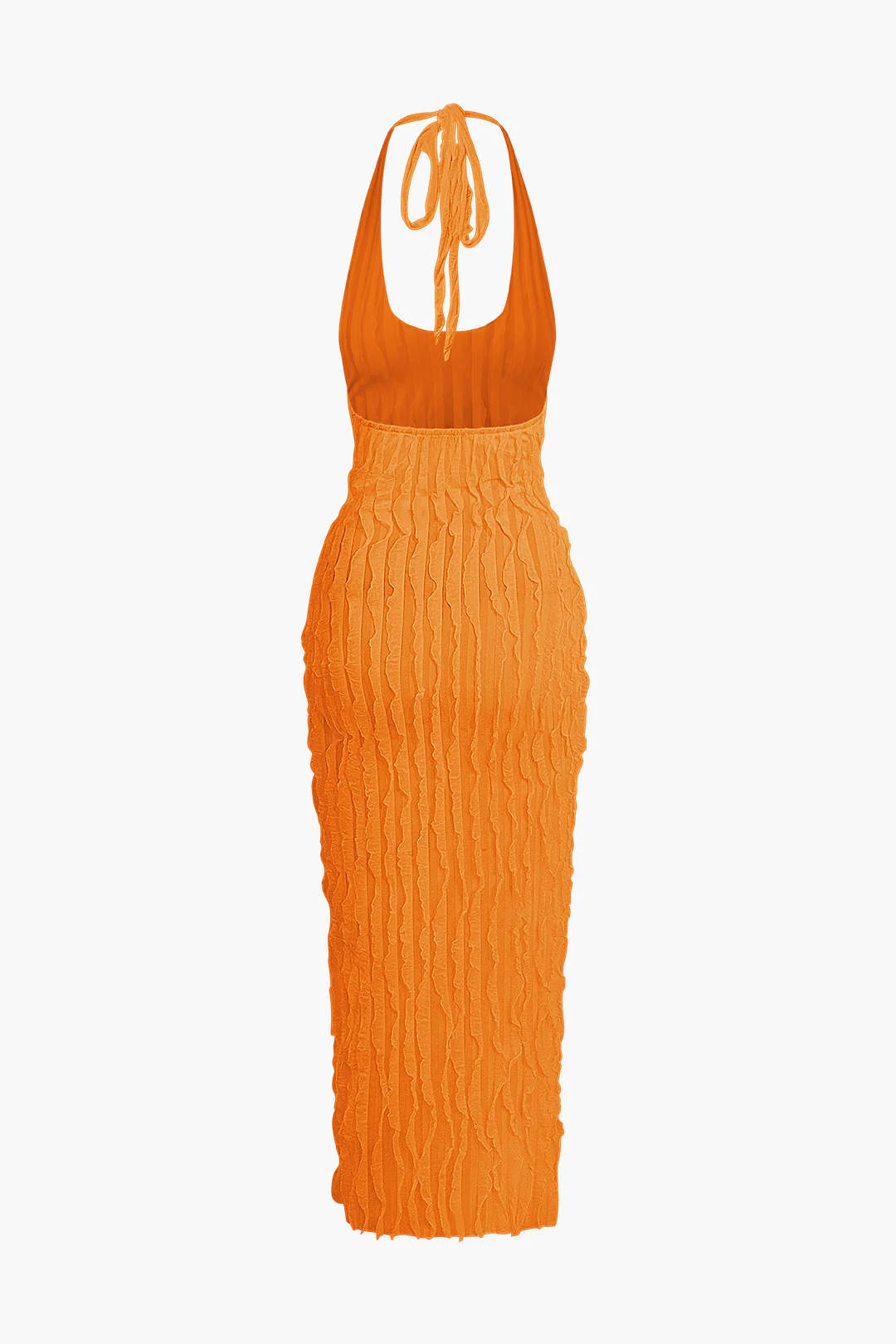 Sheer Ruffle Texture Halter Backless Maxi Dress - Image 28