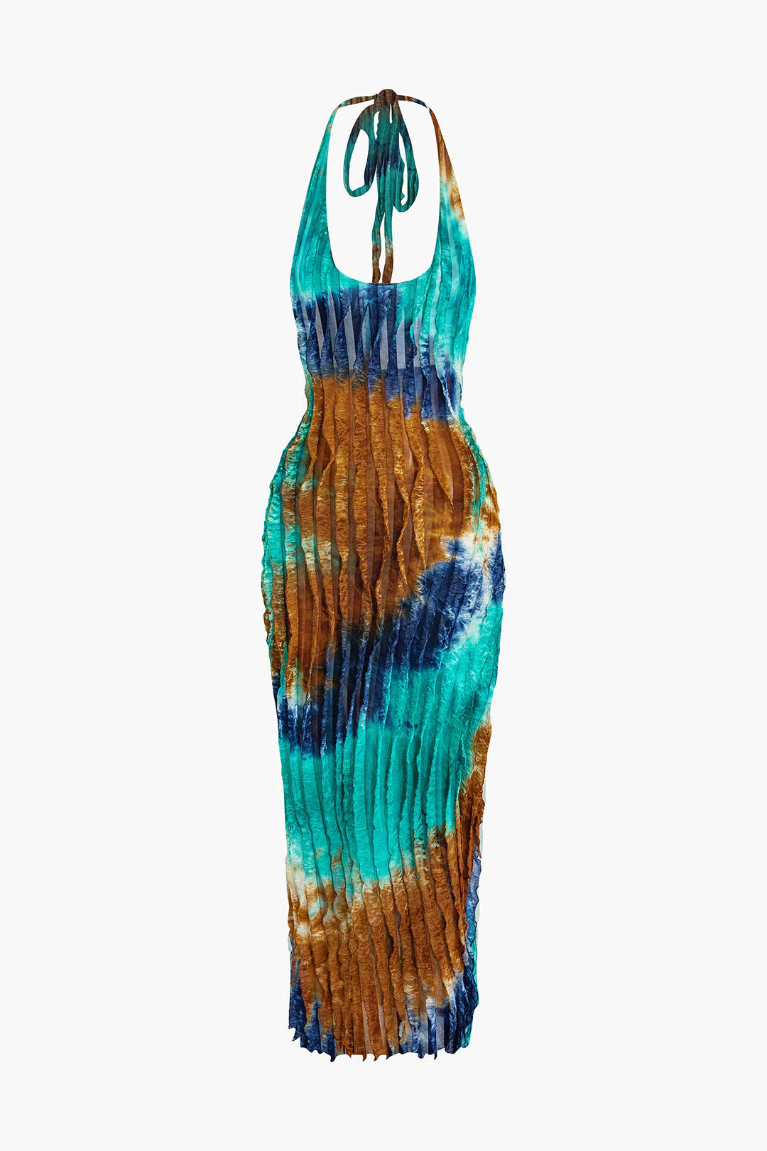 Sheer Ruffle Texture Halter Backless Maxi Dress - Image 29