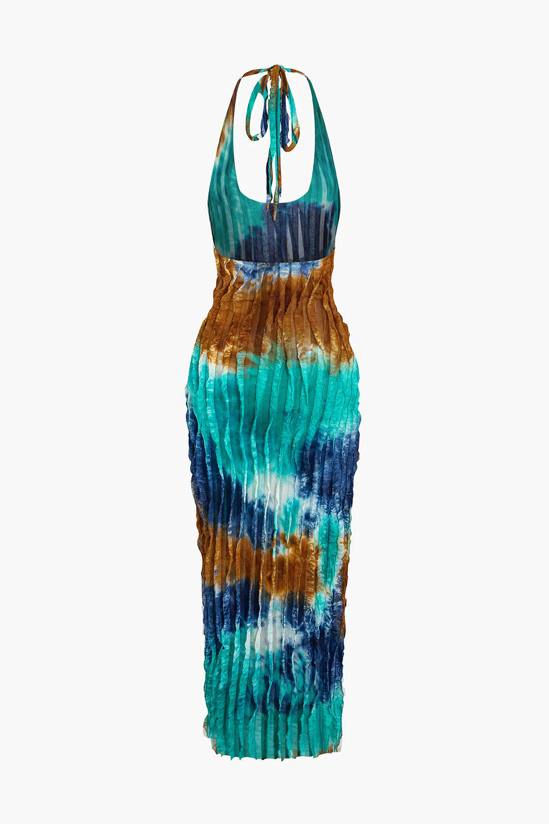 Sheer Ruffle Texture Halter Backless Maxi Dress - Image 30