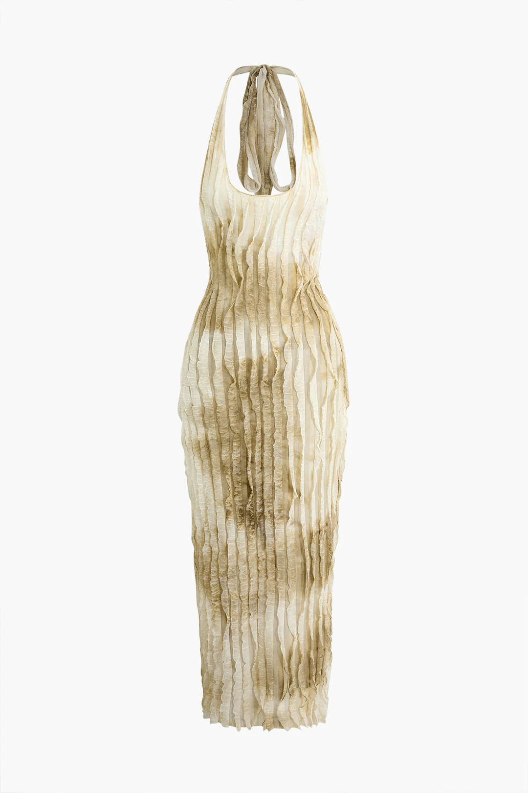 Sheer Ruffle Texture Halter Backless Maxi Dress - Image 32