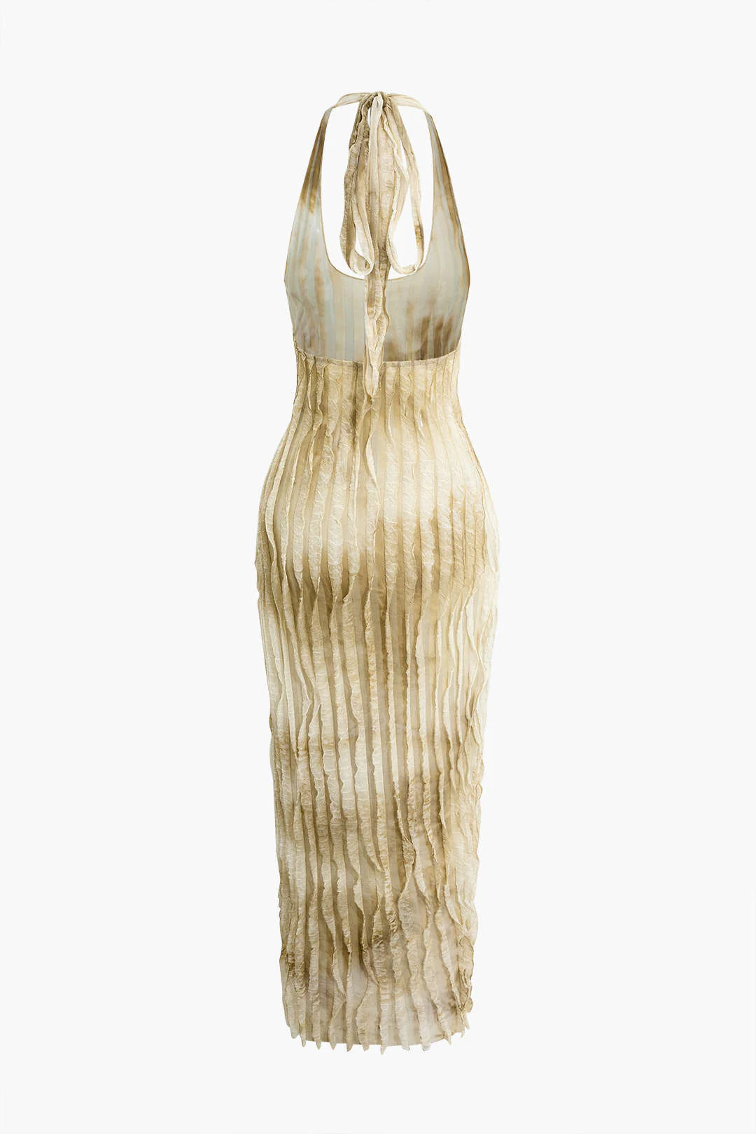 Sheer Ruffle Texture Halter Backless Maxi Dress - Image 33